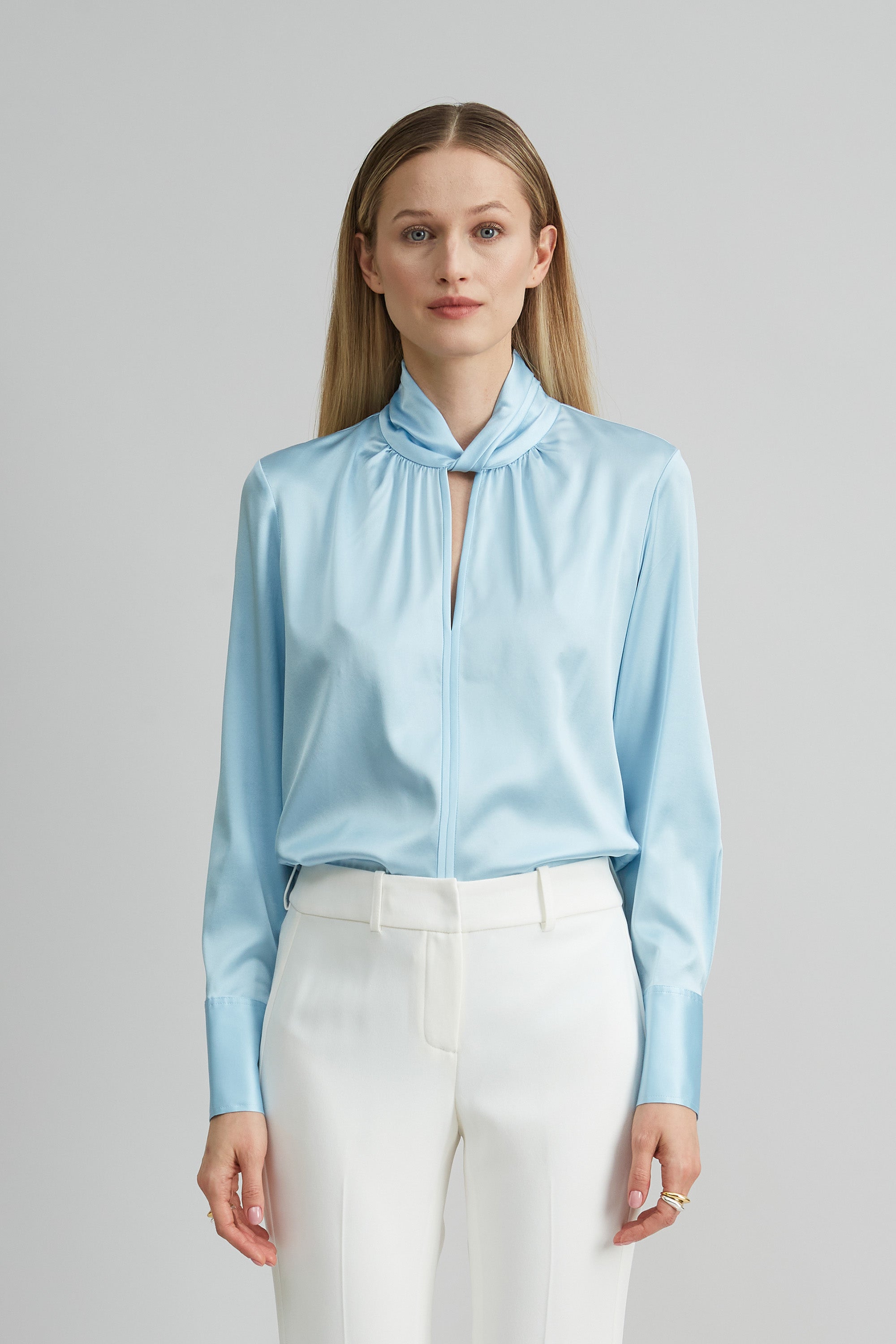 Silk Satin Twist Shirt for Women - Elegant Long Sleeve Blouse with Button Front - Perfect for Office, Party & Special Occasions