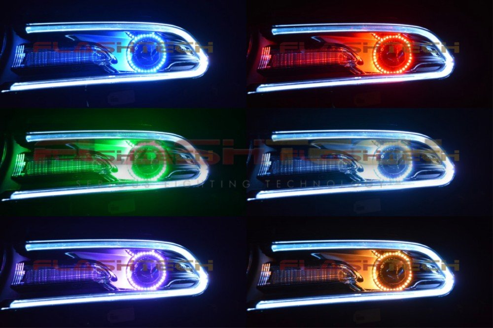 Flashtech LED RGB Multi-Color Halo Ring Headlight Kit with Bluetooth RF Remote & APP Control - Compatible with Dodge Charger 2015-2020 | Customizable Car Lighting for Night Driving & Car Shows