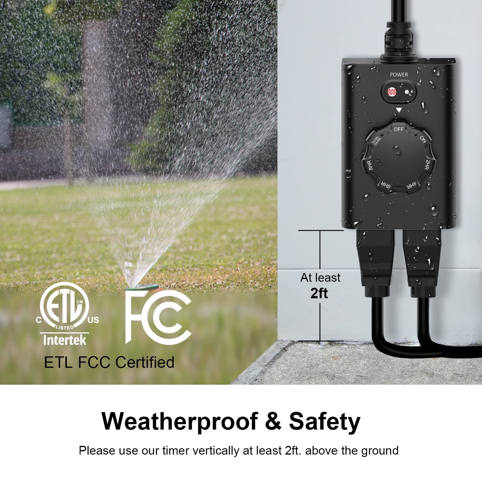 Outdoor Timer Outlet with Dusk to Dawn Sensor - Waterproof Dual Grounded Outlets for Holiday Lights & String Lights - ETL & FCC Certified - Perfect for Christmas Decor, Patio Lights & Garden Lighting