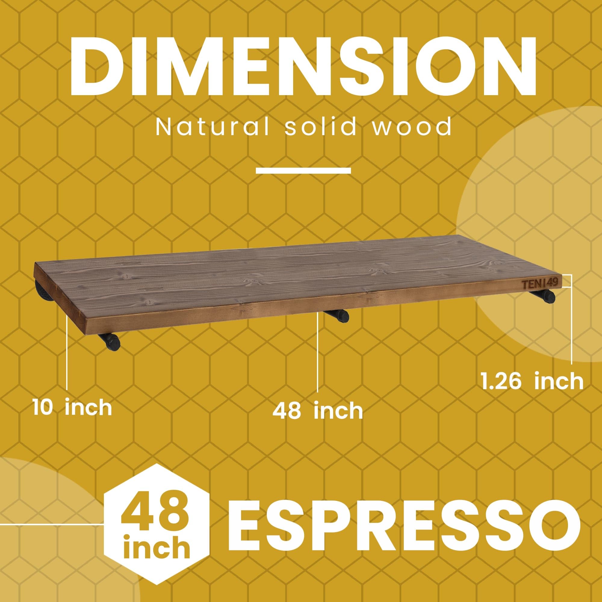 Industrial Pipe Wood Wall Shelf - 48