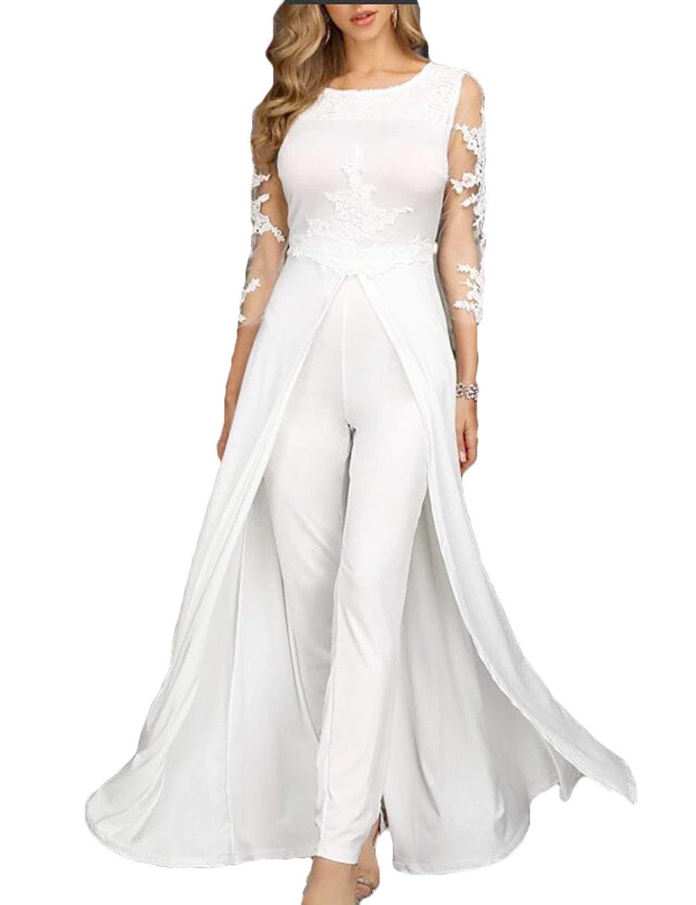 Elegant CY Women's 2025 Wedding Dress - Long Sleeve Formal Gown with Chiffon Overskirt & Floor Length Design for Engagement, Bridal Shower, and Romantic Ceremonies