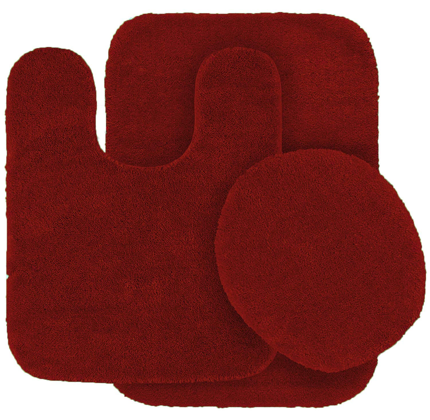 3-Piece Solid Red Bathroom Rug Set - Super Soft, Anti-Slip Bath Mats for Shower & Bathtub - Plush Cotton Bathroom Floor Mat Set for Safety and Comfort - Perfect for Bathroom, Spa, and Home Decor