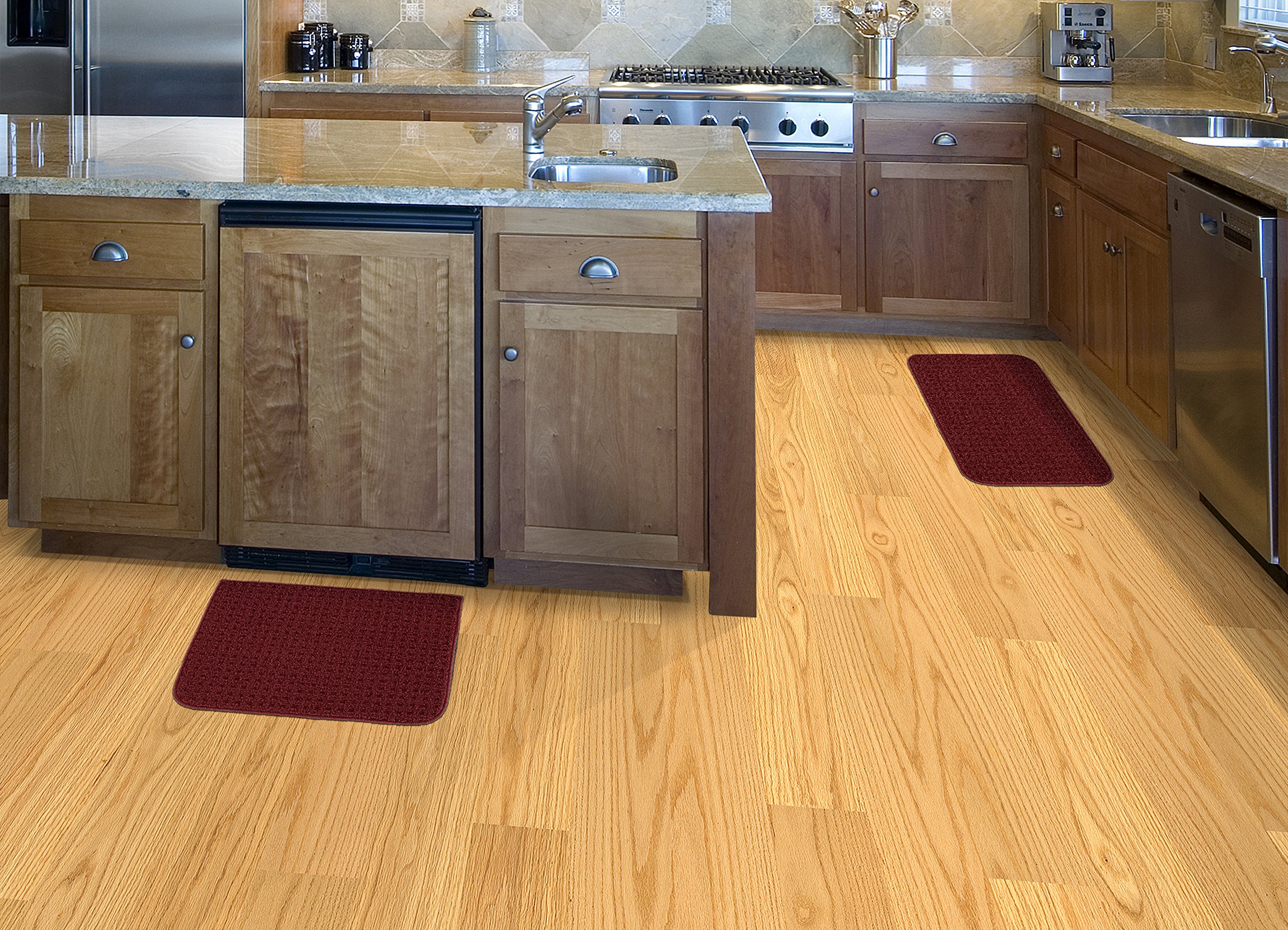 Garland Rug Herald Square 2-Piece Non-Slip Kitchen Rug Set, 18x28 Inches, Chilli Red - Soft Absorbent Mats for Kitchen Sink, Stove & High Traffic Areas
