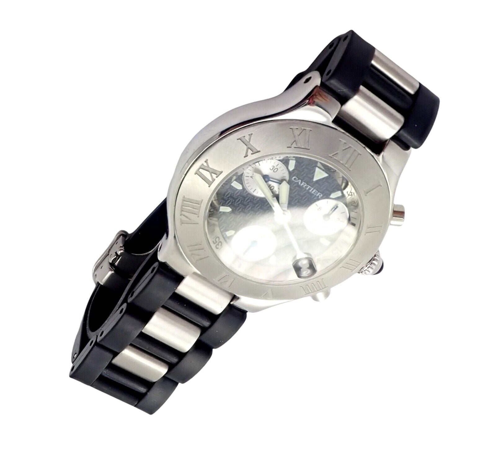 Authentic Cartier Stainless Steel Chronograph 21 Quartz Rubber Band Watch for Men - Luxury Sports Chronograph Wristwatch for Diving, Swimming & Outdoor Activities