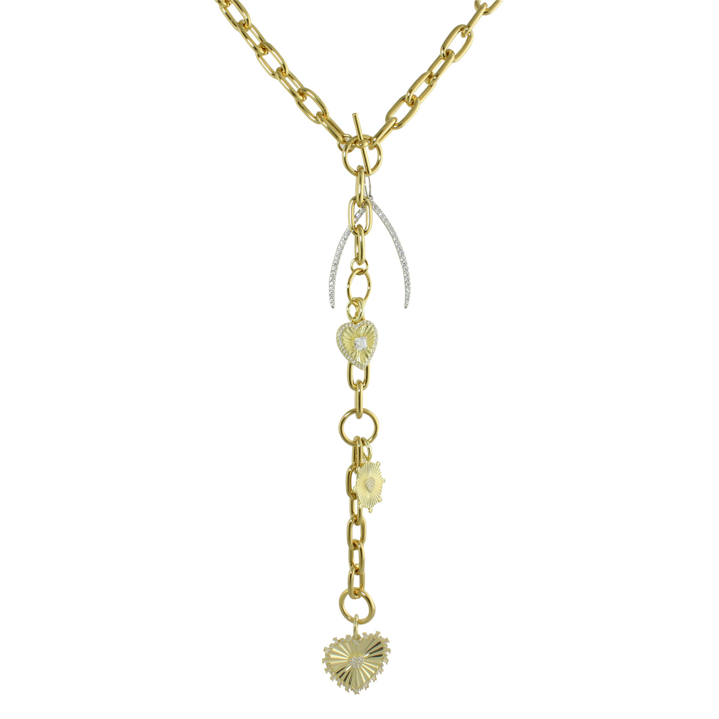 Multi Charm Link Lariat Necklace - Elegant Layered Gold & Silver Chain for Women - Perfect for Casual, Office & Evening Wear