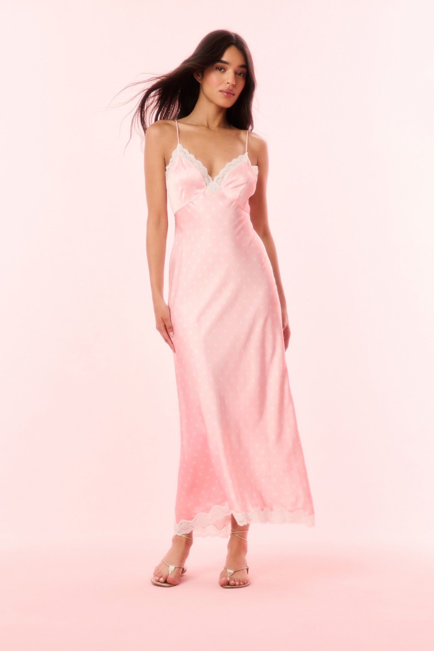 Manuela Satin Polkadot Slip Dress - SHELL PINK | Elegant Women's Party Dress for Evening Events, Date Nights & Special Occasions