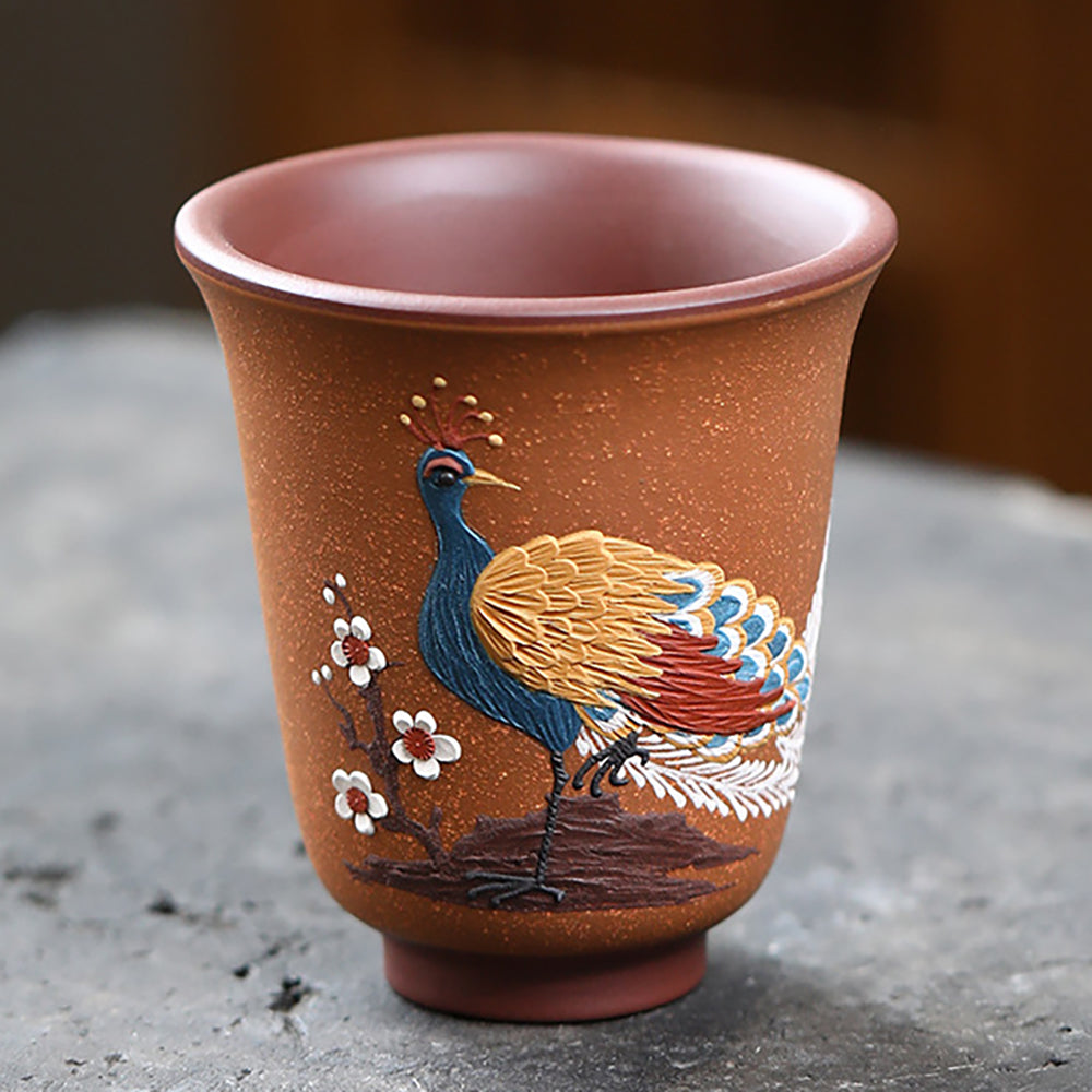 Handmade Purple Clay Peacock Gongfu Tea Cup - Traditional Chinese Ceramic Teacup for Oolong & Pu-erh Tea - Perfect for Tea Ceremonies & Gifting