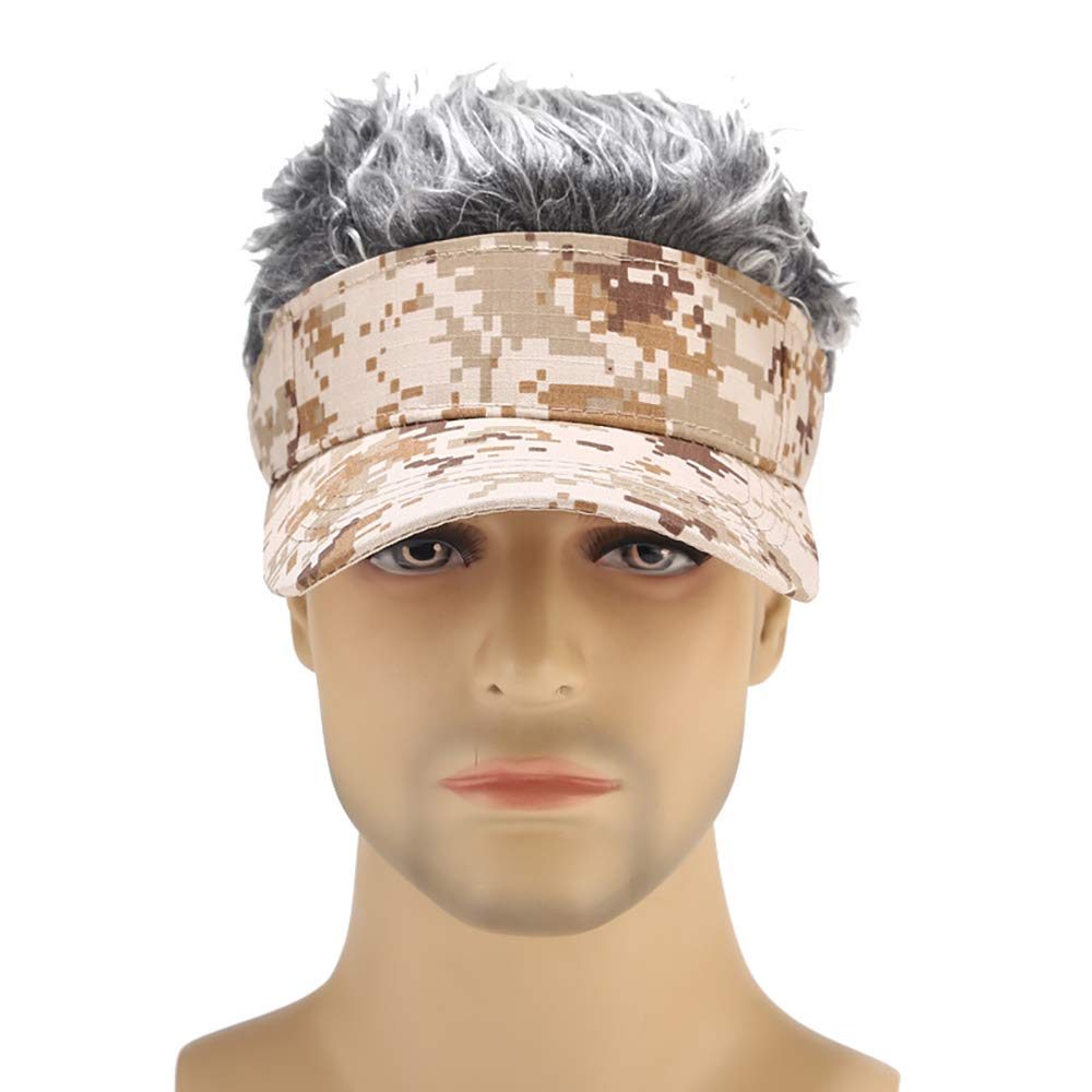 Malaxlx Men's Adjustable Visor Cap with Fake Hair - Breathable Baseball & Golf Hat for Sun Protection - Perfect for Outdoor Sports, Running, and Daily Wear