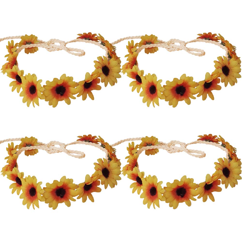 **Sunflower Headbands for Women & Girls - 4 Pack Yellow Floral Hair Clips, Boho Hair Hoops, Headdress Crowns - Perfect for Parties, Weddings, Cosplay & Summer Festivals**