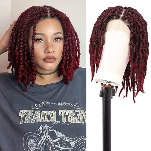 Kalyss 16-Inch Full Double Lace Front Knotless Spring Twist Braided Wig with Baby Hair | Passion Twist Synthetic Braided Bob Wig for Black Women | Perfect for Daily Wear, Cosplay & Protective Styling