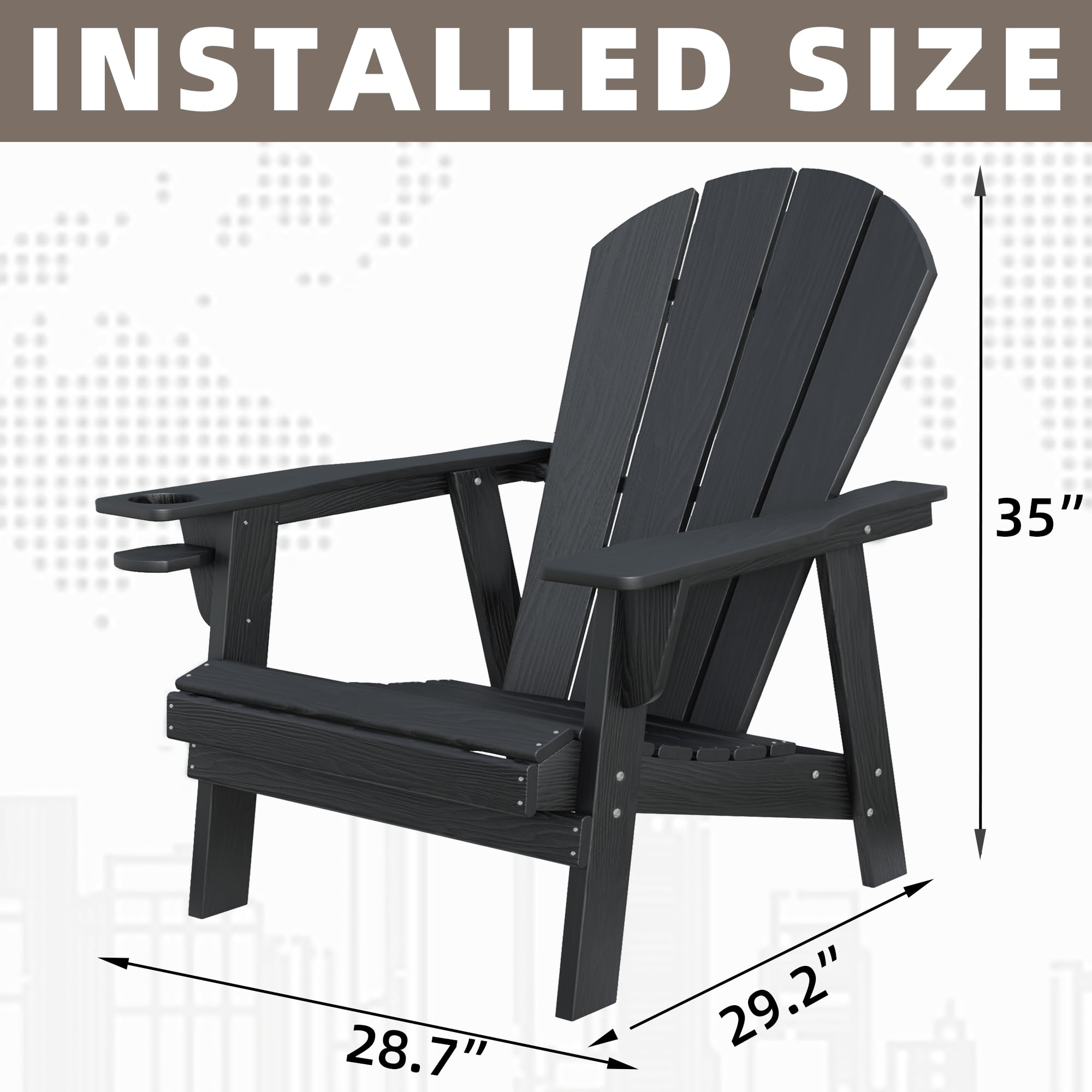 Premium HDPE All-Weather Adirondack Chairs - Heavy Duty Outdoor Patio Furniture for Backyard, Garden & Fire Pit (Black) - Perfect for Relaxing, Camping & Outdoor Gatherings