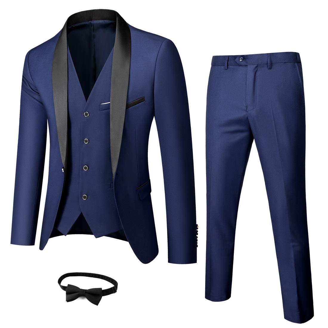 MY'S Men's 3-Piece Slim Fit Tuxedo Suit Set with Shawl Lapel - Premium One Button Dinner Jacket, Vest & Pants for Weddings, Prom & Formal Events | Winter Fabric Black Tie Outfit