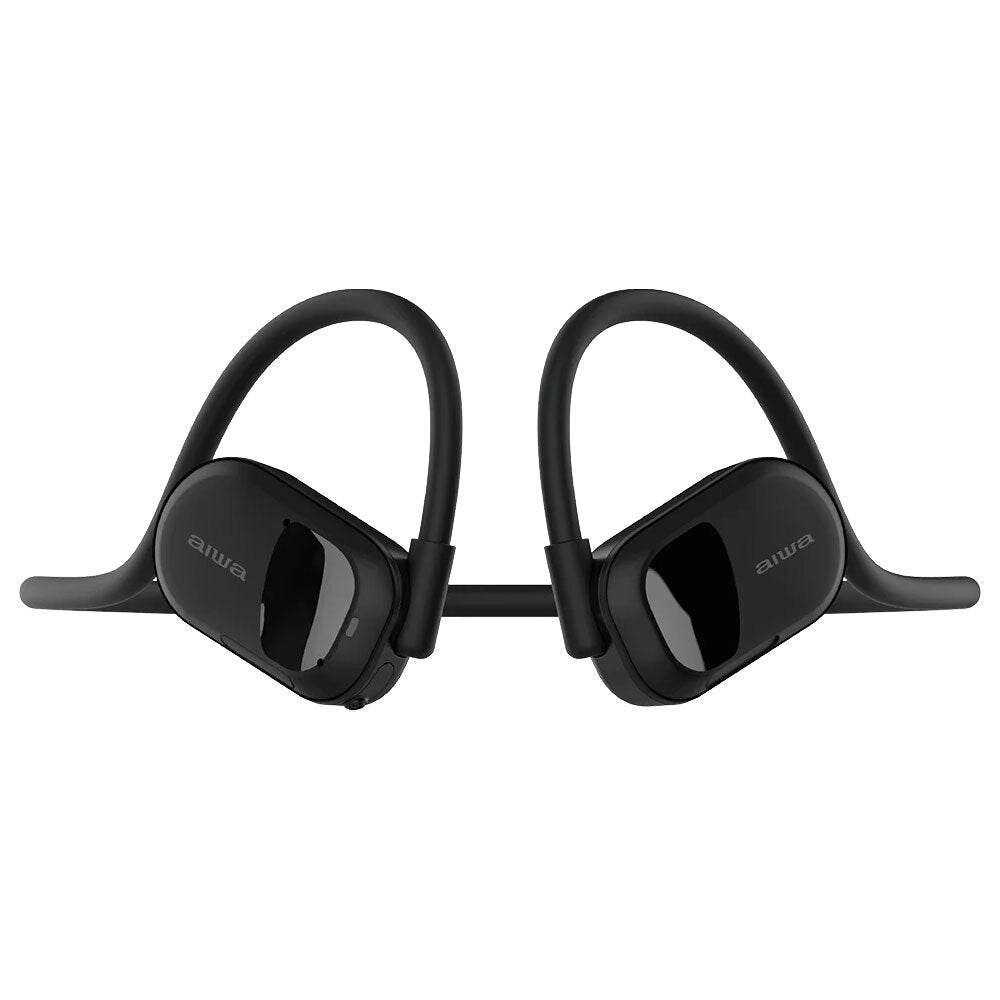 Aiwa Open Ear Sports Bluetooth Wireless USB C Headphones with Mic - Lightweight Sweatproof for Running, Cycling, Gym Workouts (Black)