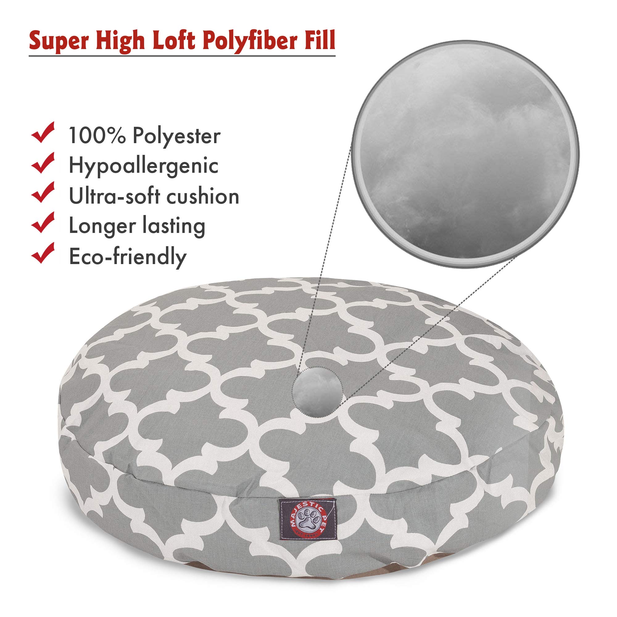Majestic Pet Products Large Round Gray Trellis Dog Bed - Indoor & Outdoor Pet Bed with Removable Washable Cover - Perfect for Living Room, Patio, or Kennel Use