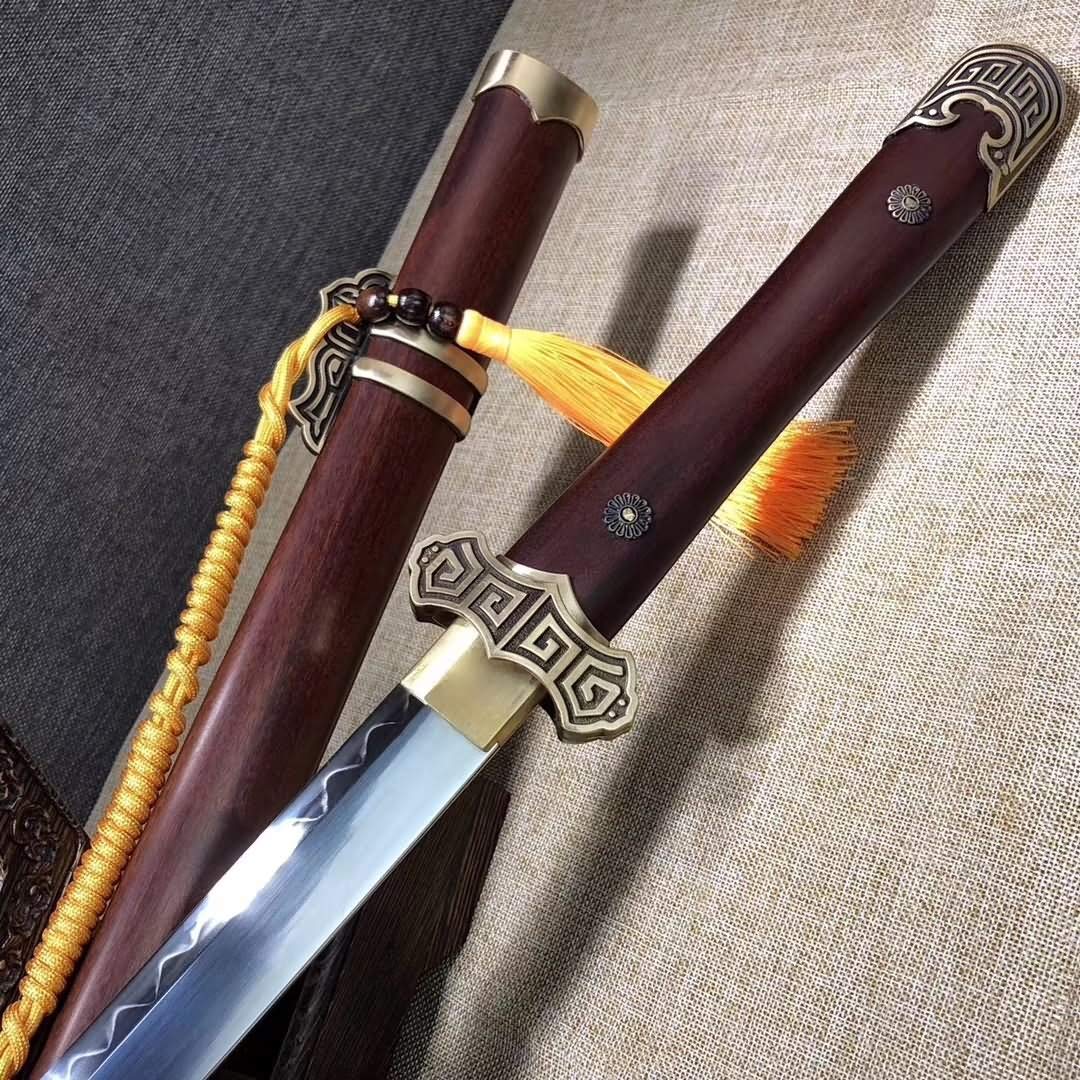 Handmade Chinese Tang Dao Sword - High Carbon Steel Blade with Brass Fittings - Full Tang Construction - Perfect for Martial Arts Training, Historical Reenactments & Collectors Display