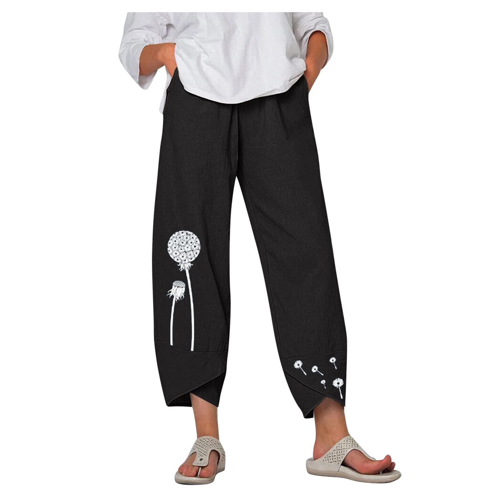 Women's Linen Capri Pants with Pockets - Baggy Wide Leg Lounge & Yoga Pants for Women - Perfect for Casual Wear, Summer Outfits, and Relaxing at Home