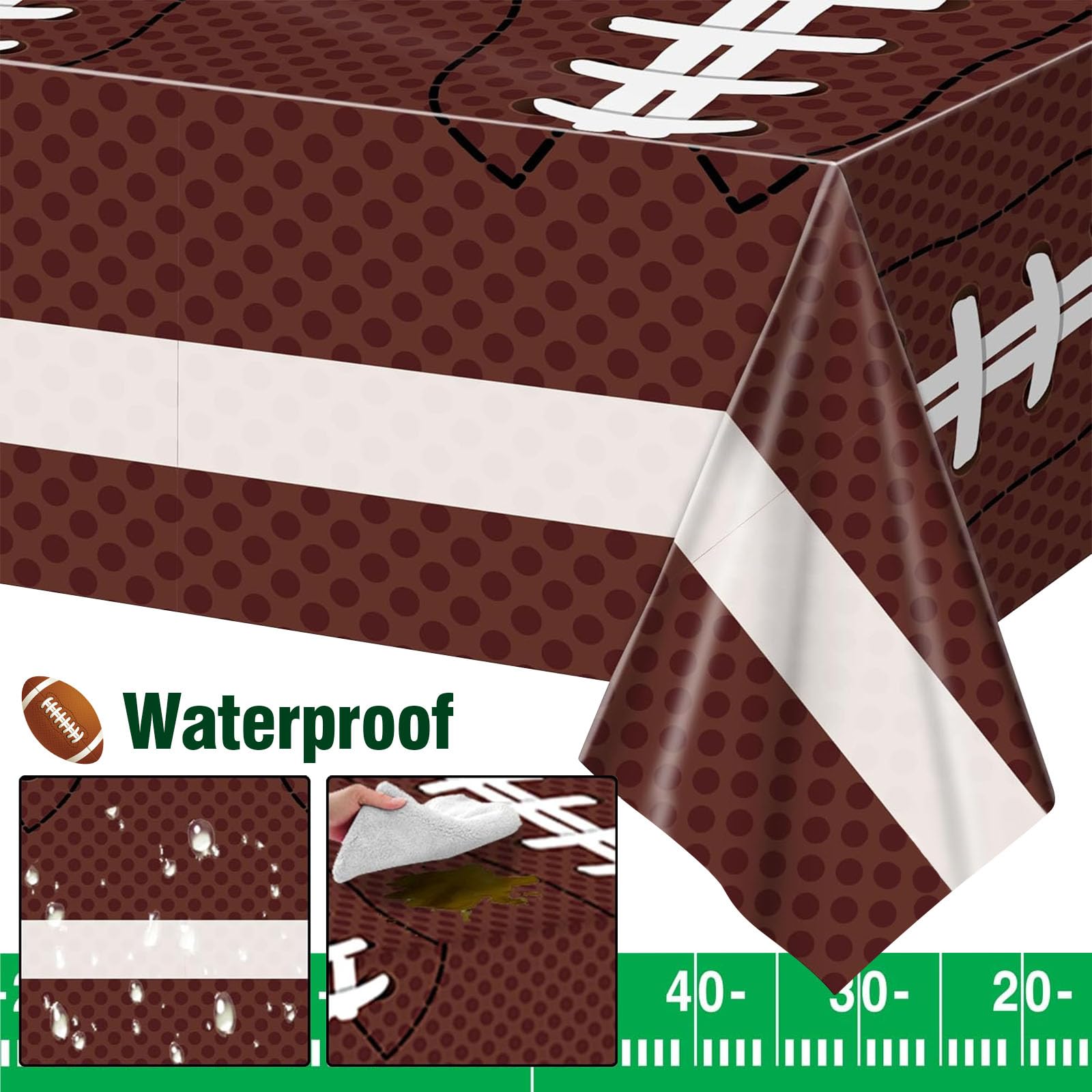 Super Bowl Party Decorations - 2 Pack Disposable Football Tablecloths 54x108 Inch, Touchdown Themed Plastic Table Covers for Football Birthday Parties, Tailgate Decorations & Game Day Celebrations - Perfect for Super Bowl, NFL Watch Parties & Sports Themed Events