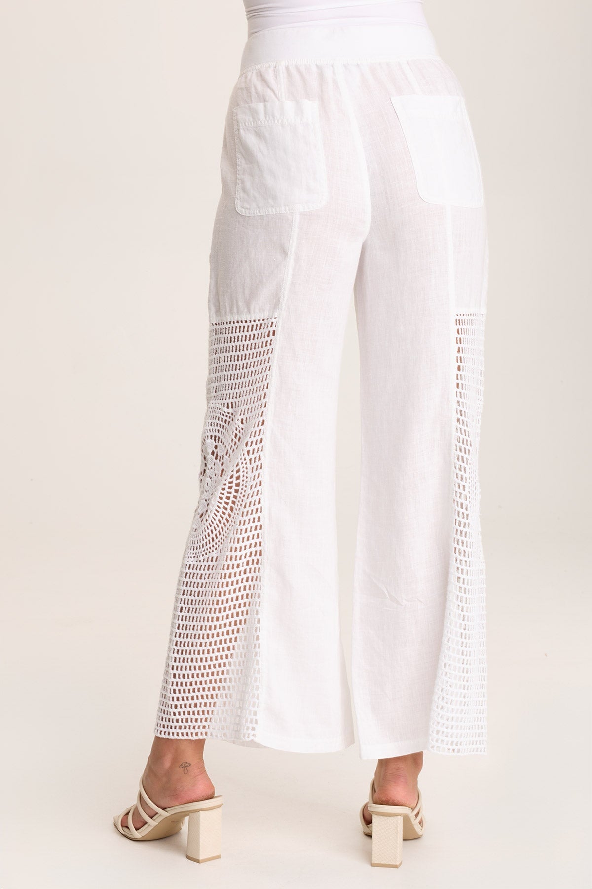 Trendy Linen Crochet Wide Leg Pants for Women - Boho Chic Summer Beach Pants - Perfect for Vacation, Yoga & Casual Outfits