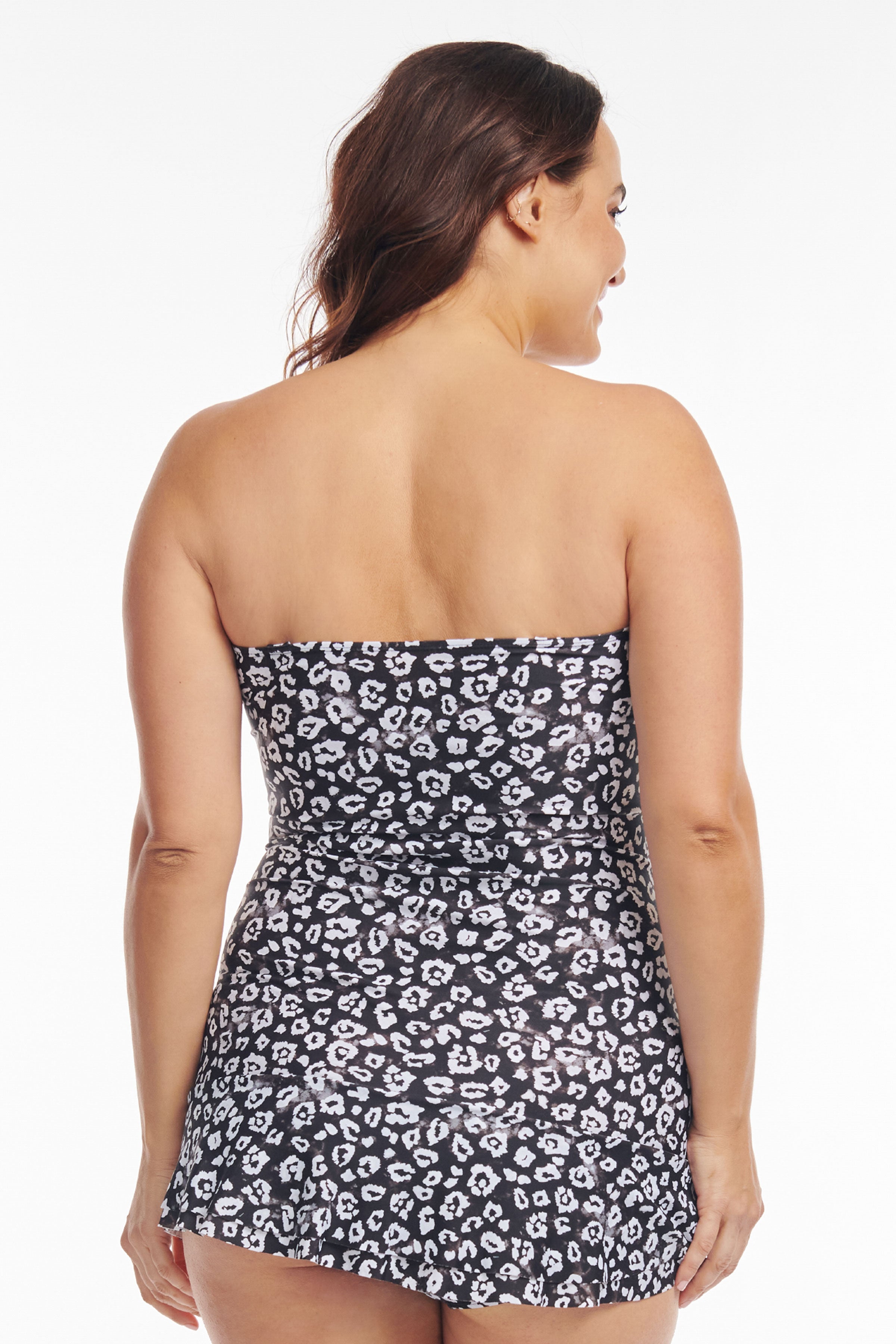 Plus Size Shirred One Piece Skater Swimdress in Tie Dye Cheetah Print - Flattering Swimwear for Women, Beach Vacation & Pool Party Outfit