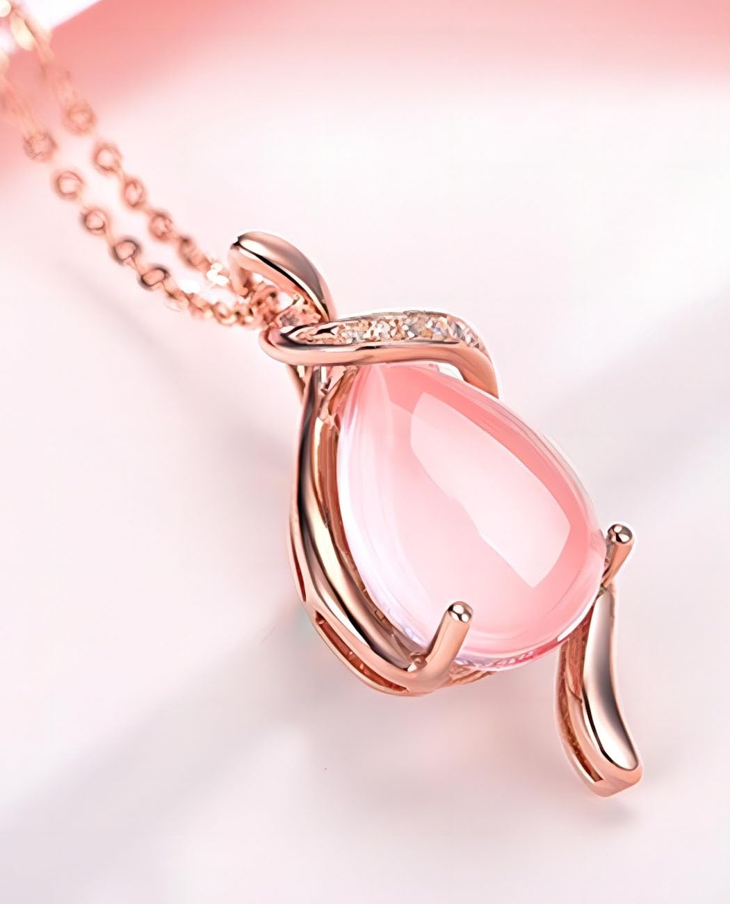 18K Rose Gold Women's Necklace with Natural Stone Gem | Elegant Dainty Pendant Necklace for Women | Perfect Gift for Birthday, Anniversary & Valentine's Day | Everyday Wear & Special Occasions Jewelry