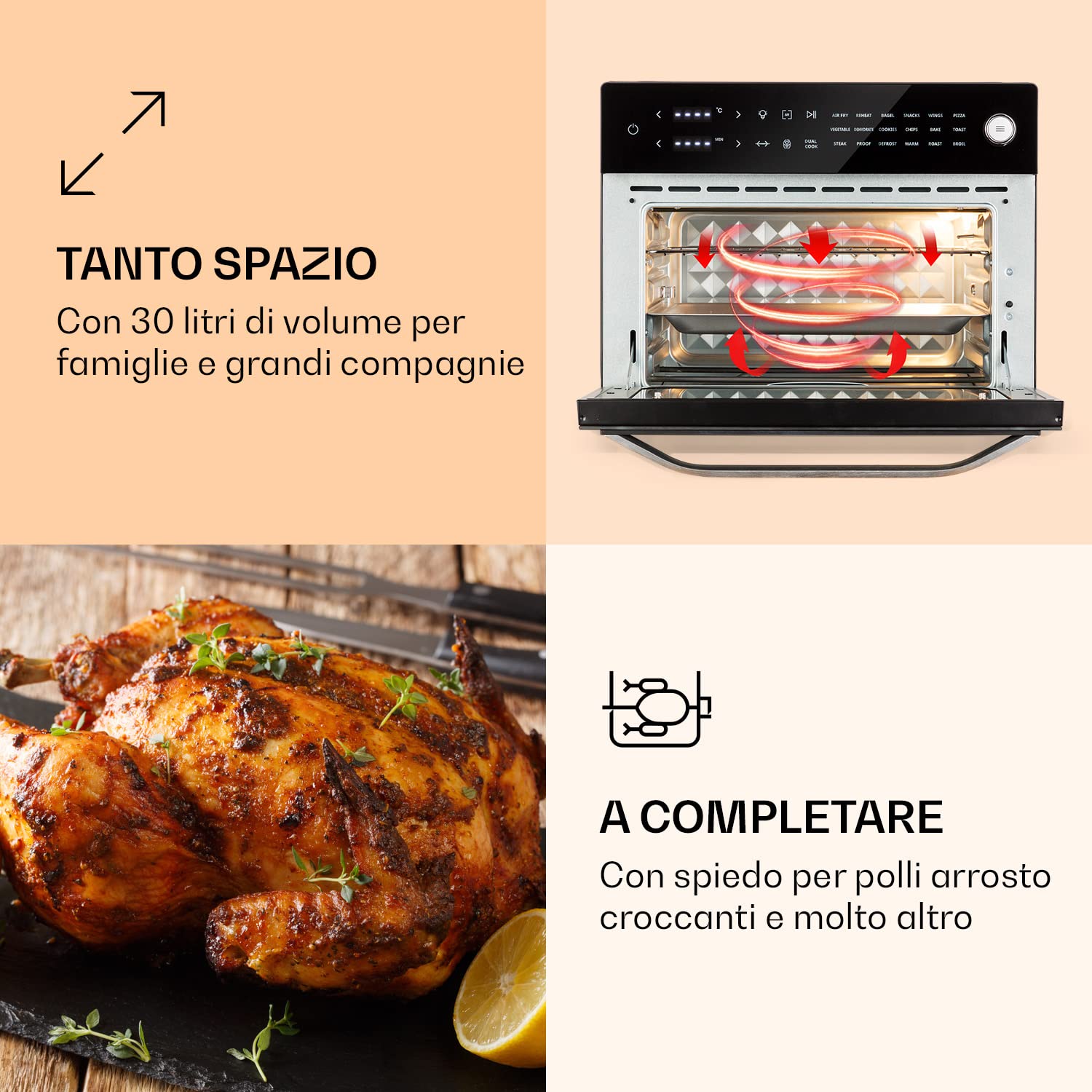 Klarstein Vigor Air XL 30L Air Fryer - 1800W Large Capacity Hot Air Fryer with 18 Preset Programs, Dual Heating System (Top & Bottom), Black - Perfect for Family Cooking, Healthy Frying & Baking at Home