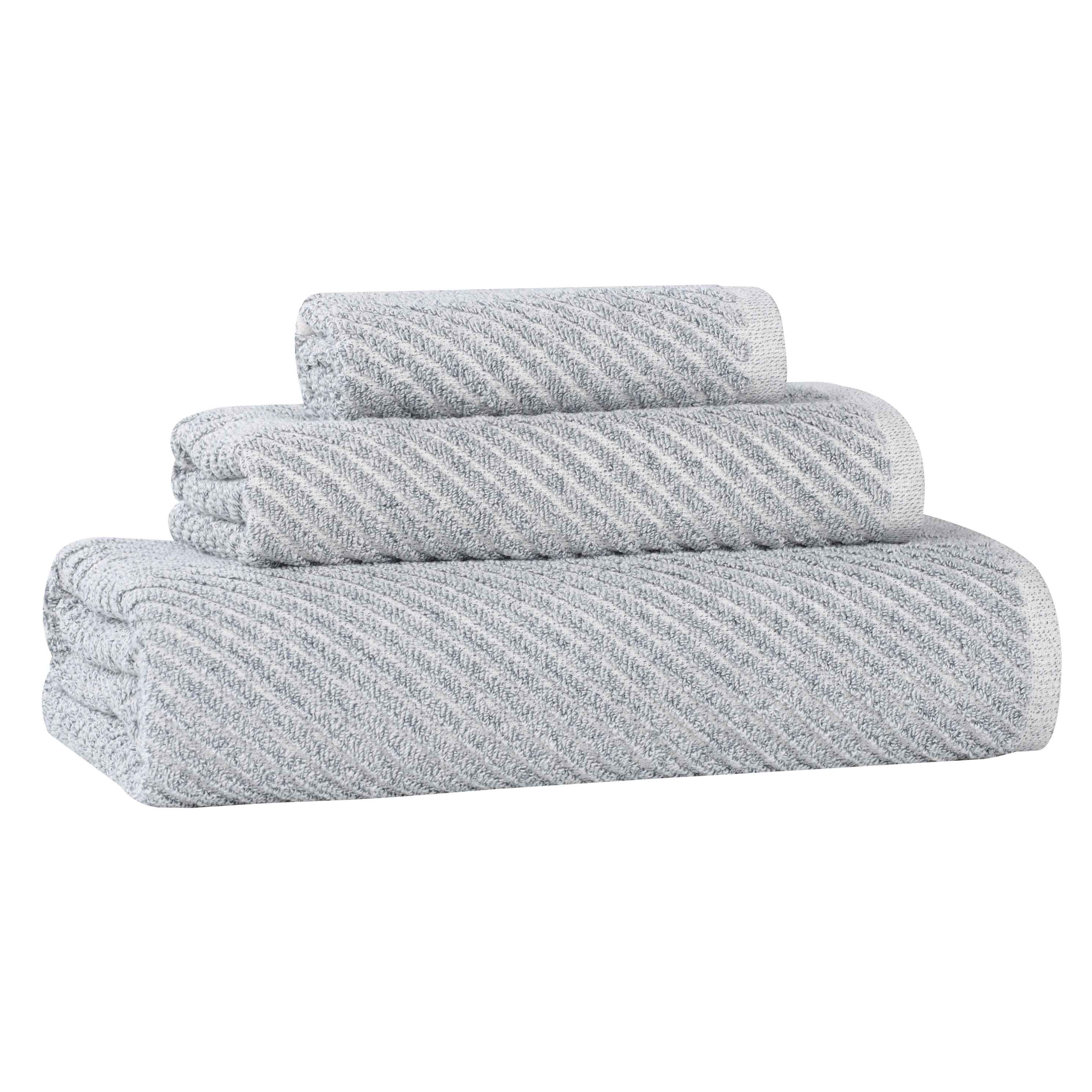 Premium Cotton Blend 3-Piece Towel Set - Soft, Absorbent & Medium Weight with Diagonal Stripes - Perfect for Bath, Spa & Guest Bathrooms