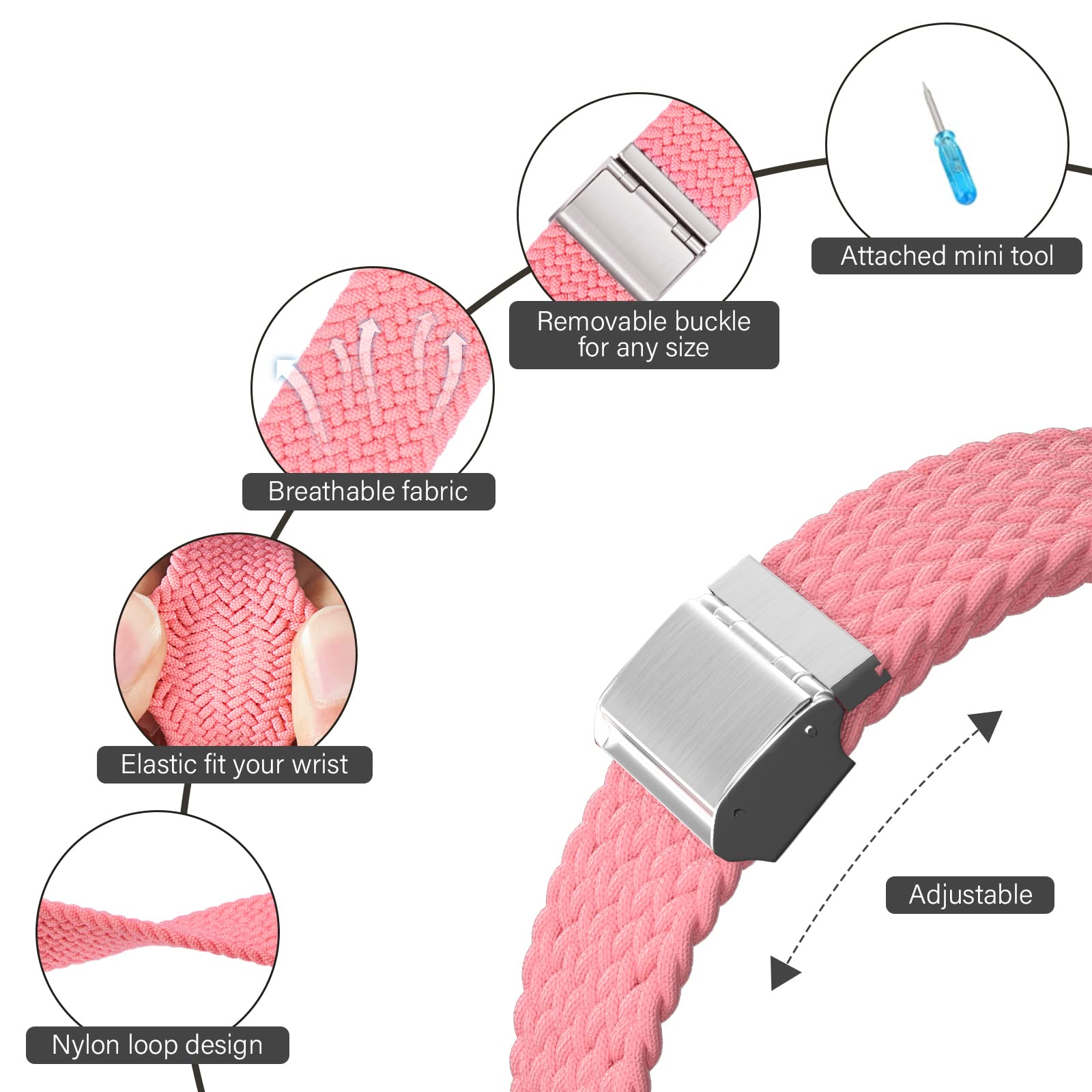 Braided Nylon Apple Watch Bands for Series 9/8/7/6/5/4/3/2/SE/Ultra/Ultra 2 - Adjustable Breathable Strap for 38mm 40mm 41mm 42mm 44mm 45mm 49mm - Comfortable Elastic Replacement Wristband for Men & Women | Perfect for Workouts, Running & Everyday Wear