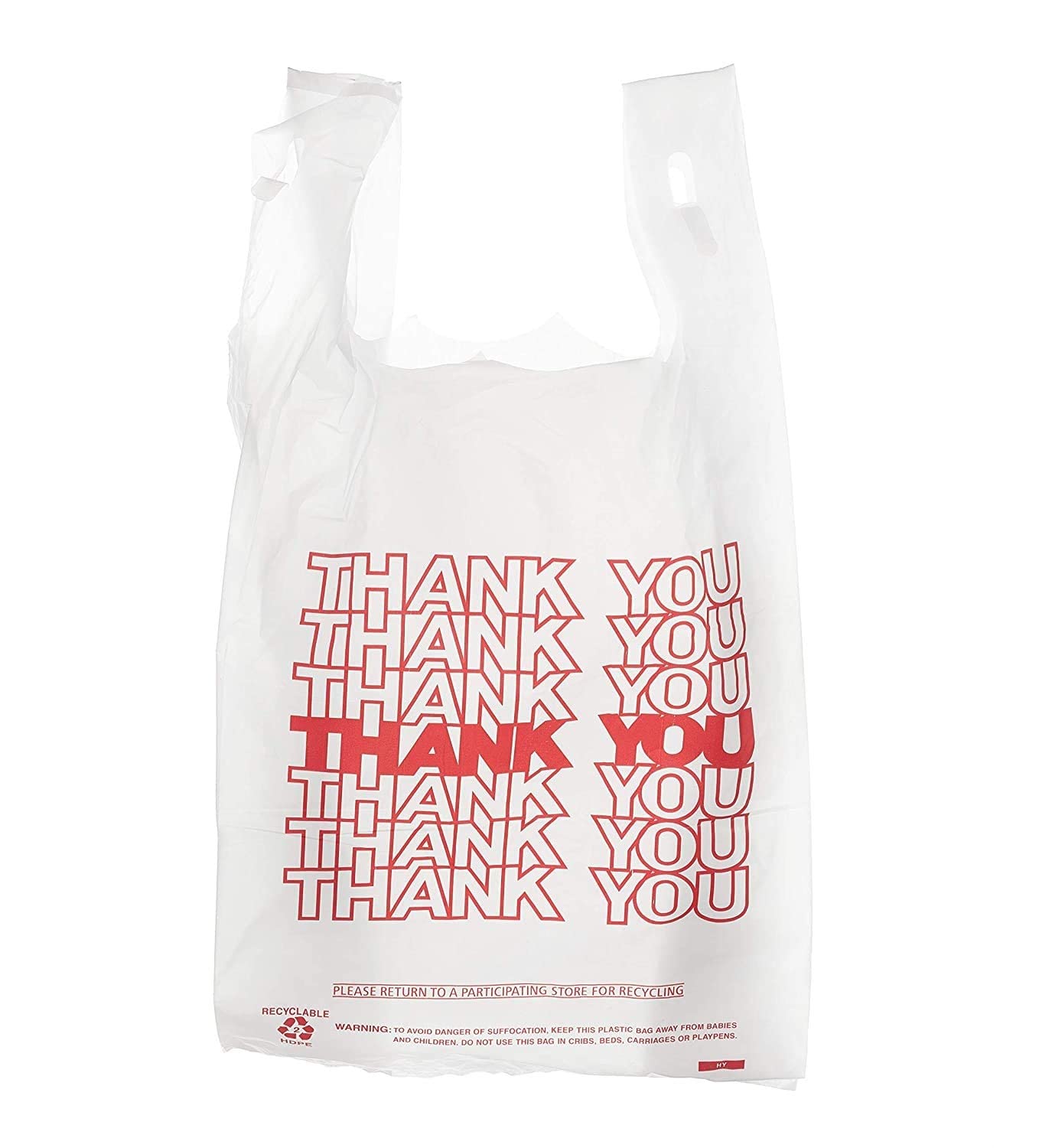 EcoQuality White Plastic Thank You T-Shirt Bags - 2000 Count, 1/6 Size Shopping Bags, Grocery Bags, Reusable Poly Bags (22
