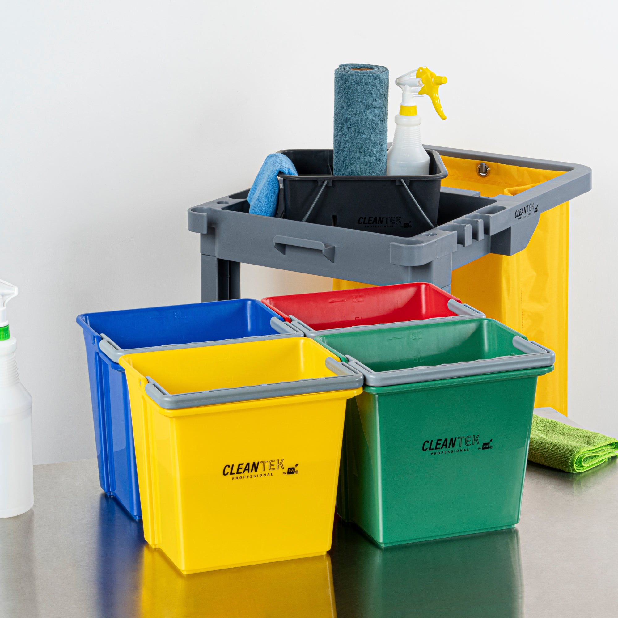 6 Qt Color-Coded Cleaning Bucket Set - Green, Blue, Red & Yellow for Home, Office & Janitorial Use | Multi-Purpose Cleaning Organization System