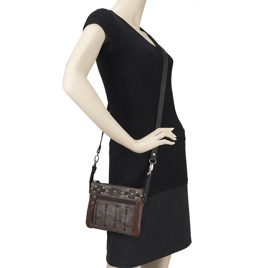 American West Trail Rider 8in Distressed Charcoal Brown Leather Crossbody Bag for Women | Vintage Cowboy Style Purse | Perfect for Travel, Hiking & Western Fashion Outfits
