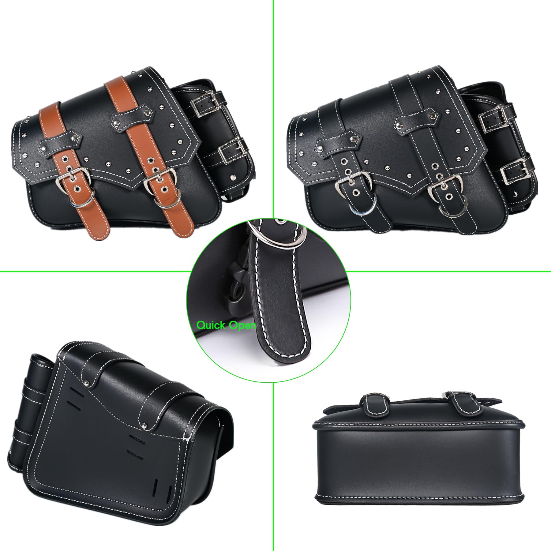 **Waterproof PVC Leather Motorcycle Saddle Bags for Harley Sportster - Universal Side Swing Arm Storage Tool Bags with Cup Holder & Brown Belt (Left Side) - Perfect for Long Rides & Road Trips**