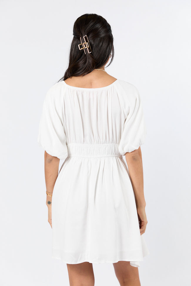 When In Paradise White Solid Mini Dress - Women's Summer Casual Short Sleeve Bodycon Dress for Beach, Party & Vacation | FINAL SALE