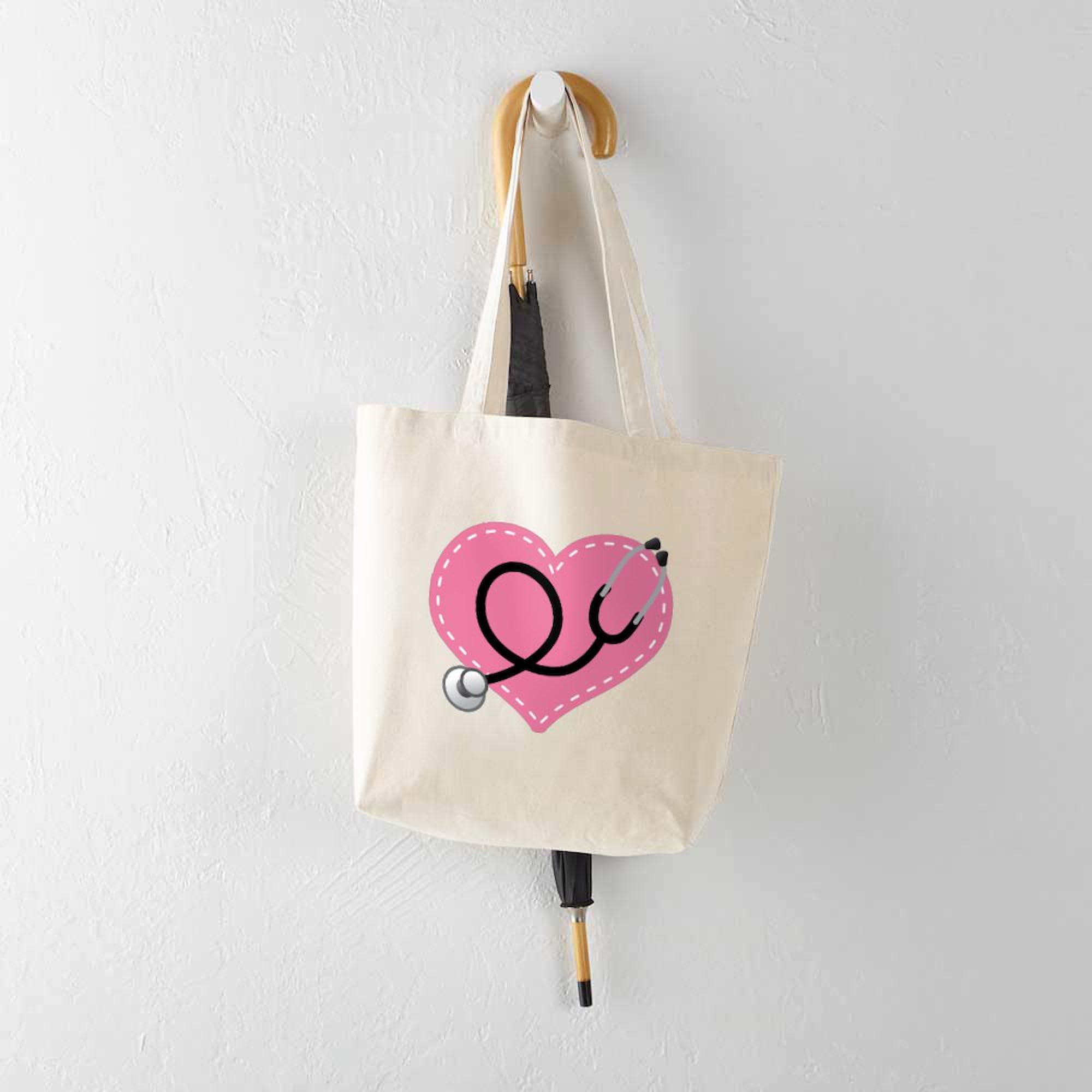 Doctor Nurse Heart Tote Bag - Natural Canvas Reusable Shopping Bag for Medical Professionals - Perfect for Hospitals, Clinics & Daily Use