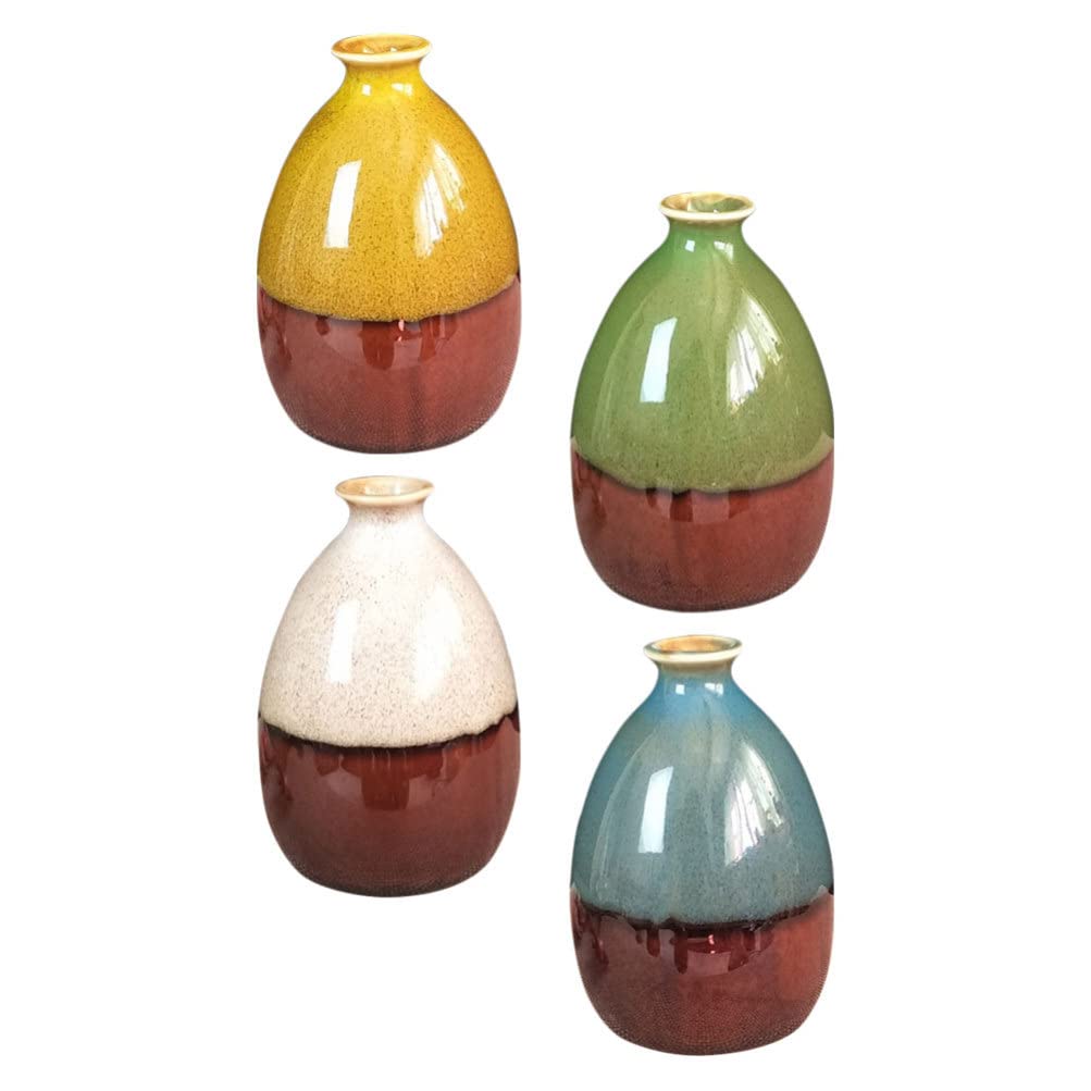 YARNOW 4-Piece Ceramic Vase Set - Modern Flower Pots for Dried & Fresh Floral Arrangements, Wedding Centerpieces, Office & Home Decor - White Decorative Vases for Tabletop, Shelf, and Mantel Display