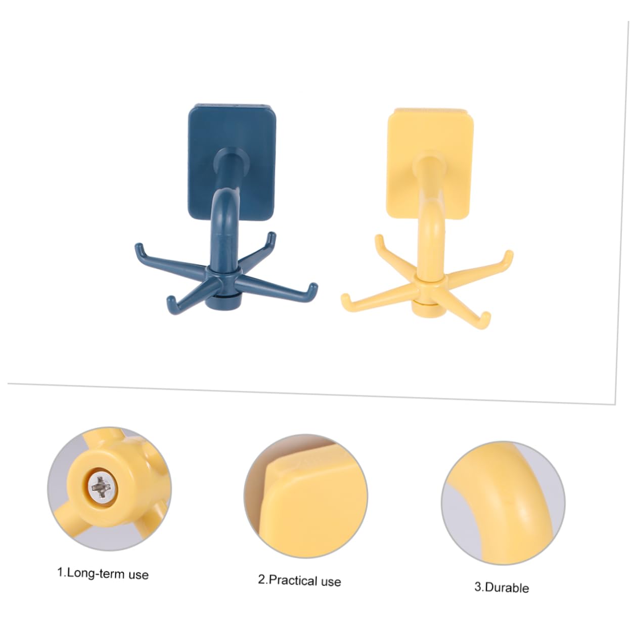 CIYODO 2-Pack Rotatable Plastic Wall Hooks - Heavy Duty Kitchen Storage Rack & Bathroom Organizer - Space Saving Wall Mounted Hanger for Utensils, Towels & Home Decor