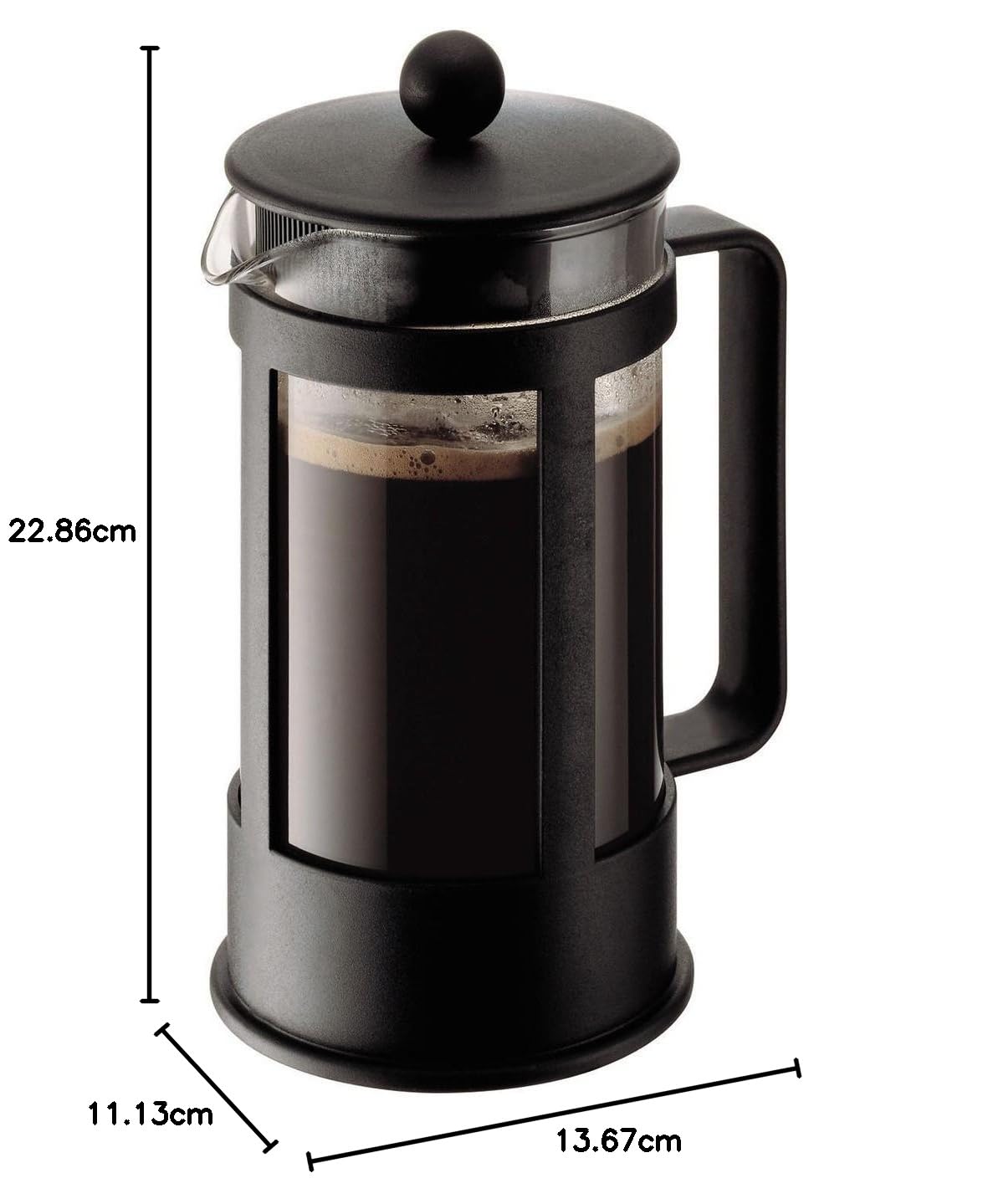 BODUM Kenya 8 Cup French Press Coffee Maker - 34oz (1.0L) Black - Premium Stainless Steel Plunger for Rich & Smooth Coffee - Perfect for Home, Office & Camping Use