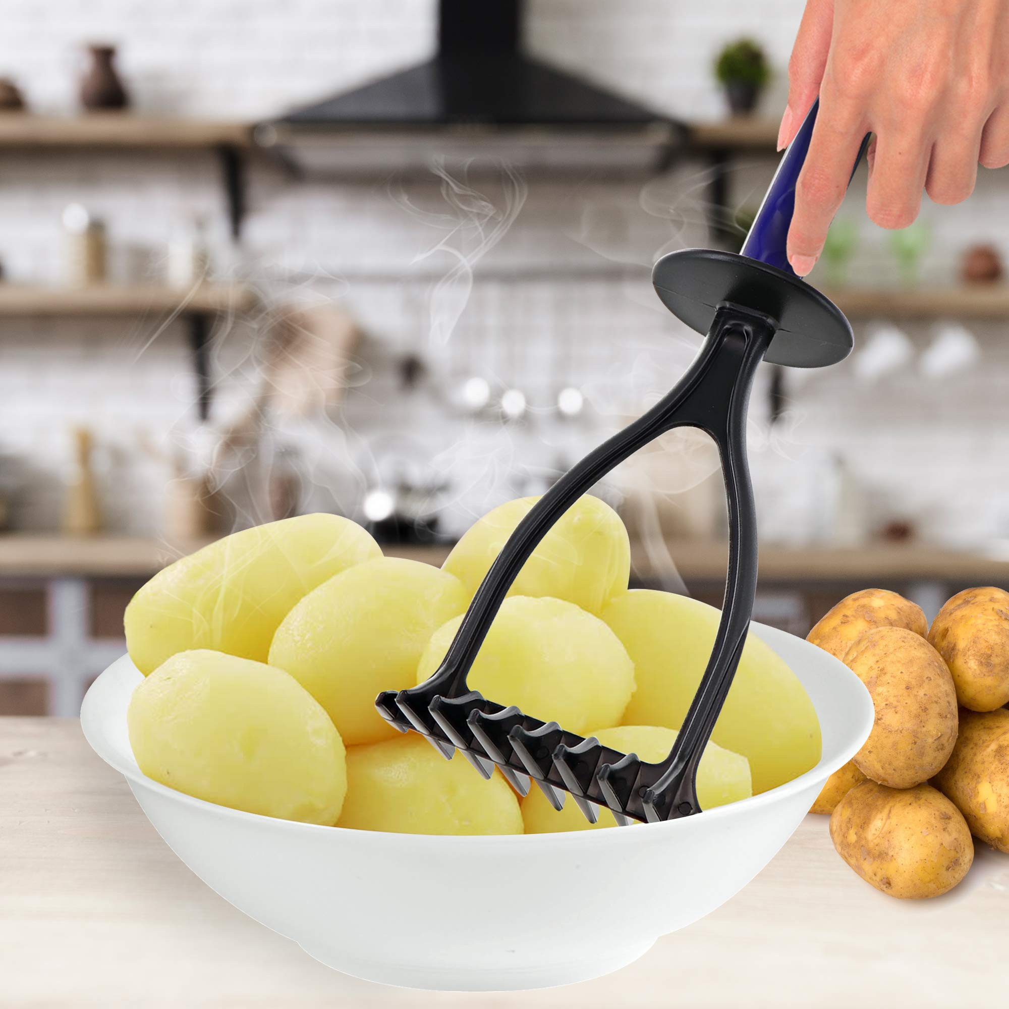 Heat-Resistant Nylon Potato Masher - 3-Pack Non-Scratch Kitchen Utensil for Nonstick Pans (Blue) - Perfect for Mashing Potatoes, Avocados & Baby Food