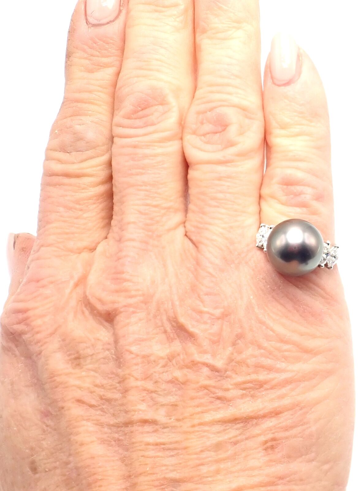Authentic Mikimoto Platinum Tahitian Pearl Diamond Ring for Women - Elegant Luxury Jewelry for Weddings, Anniversaries & Special Occasions