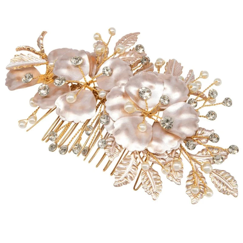 Elegant Blush Pink Bridal Hair Comb with Porcelain Flowers & Ivory Pearls - Perfect for Weddings, Prom, Bridal Shower & Special Occasions