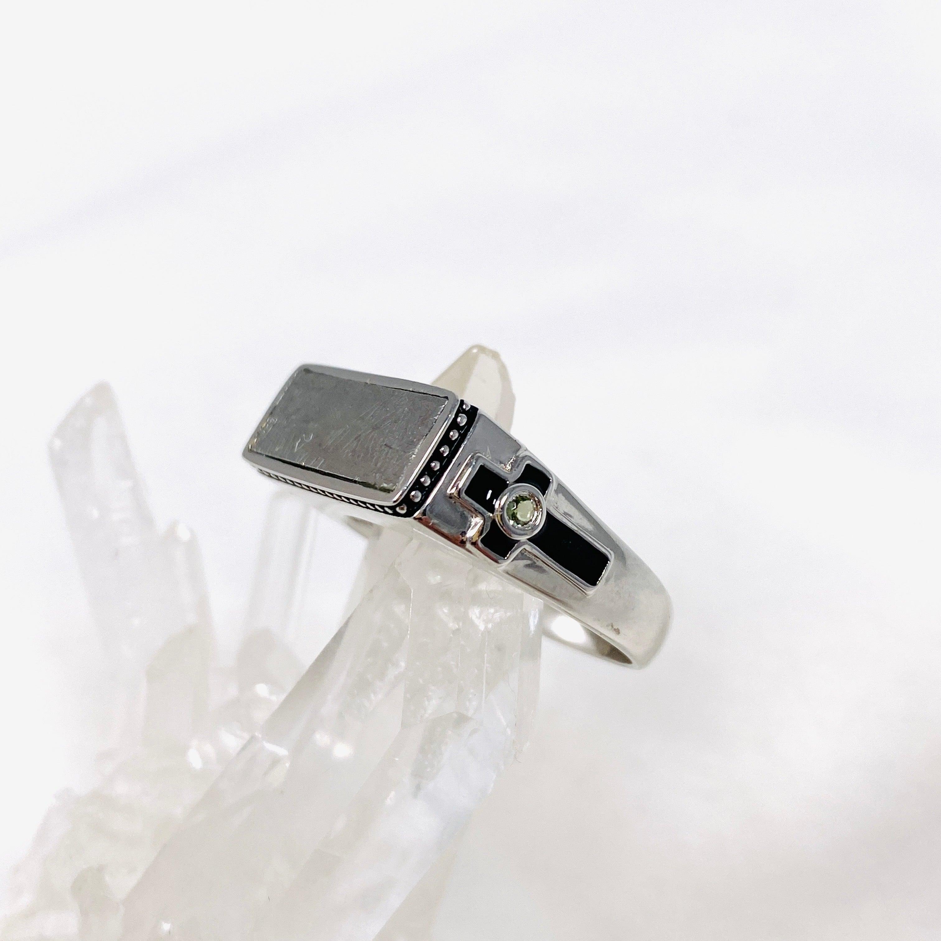 Gibeon Iron Meteorite & Moldavite Ring - Size 11.5 - Unique Men's Wedding Band - PRGJ385 - Perfect for Engagement, Anniversary & Spiritual Jewelry Gifts