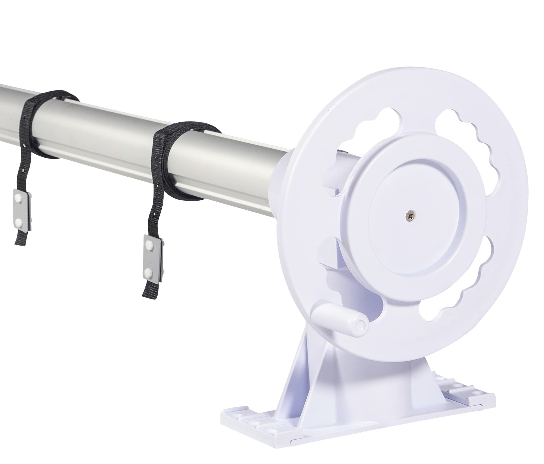 SunSolar Solar Cover Reel Kit for Above Ground Pools - Heavy Duty Plastic Wheel Cranks for Easy Pool Cover Rolling - Includes Straps & Clamps - Fits 3-Inch Poles (Pole Not Included) - Perfect for Backyard Pool Maintenance & Winter Protection