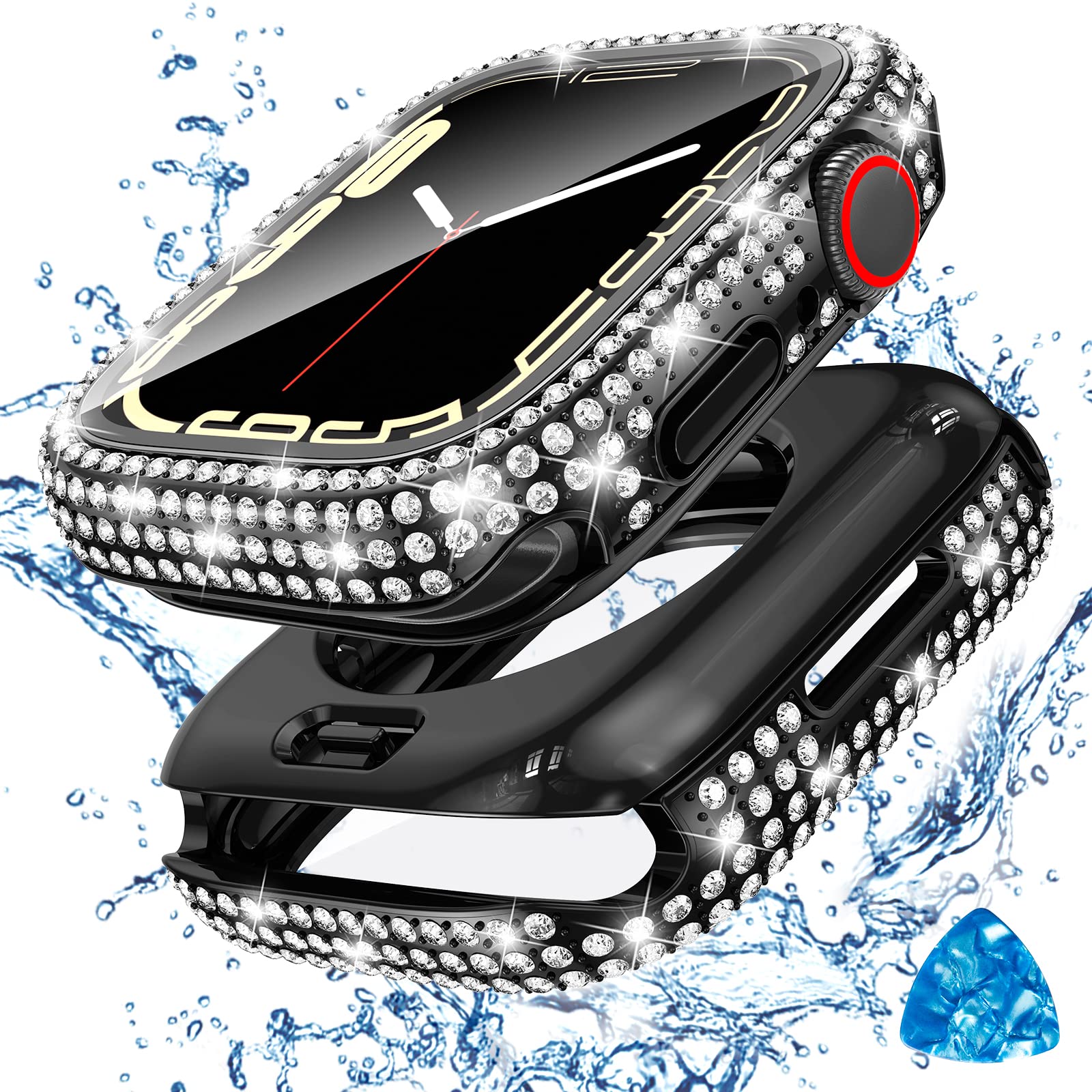 2 in 1 Waterproof Apple Watch Case with Tempered Glass Screen Protector for SE 2022 & Series 6/5/4 (40mm) - Diamond Bling Bumper Cover for Women - Perfect for Swimming, Workouts & Everyday Protection