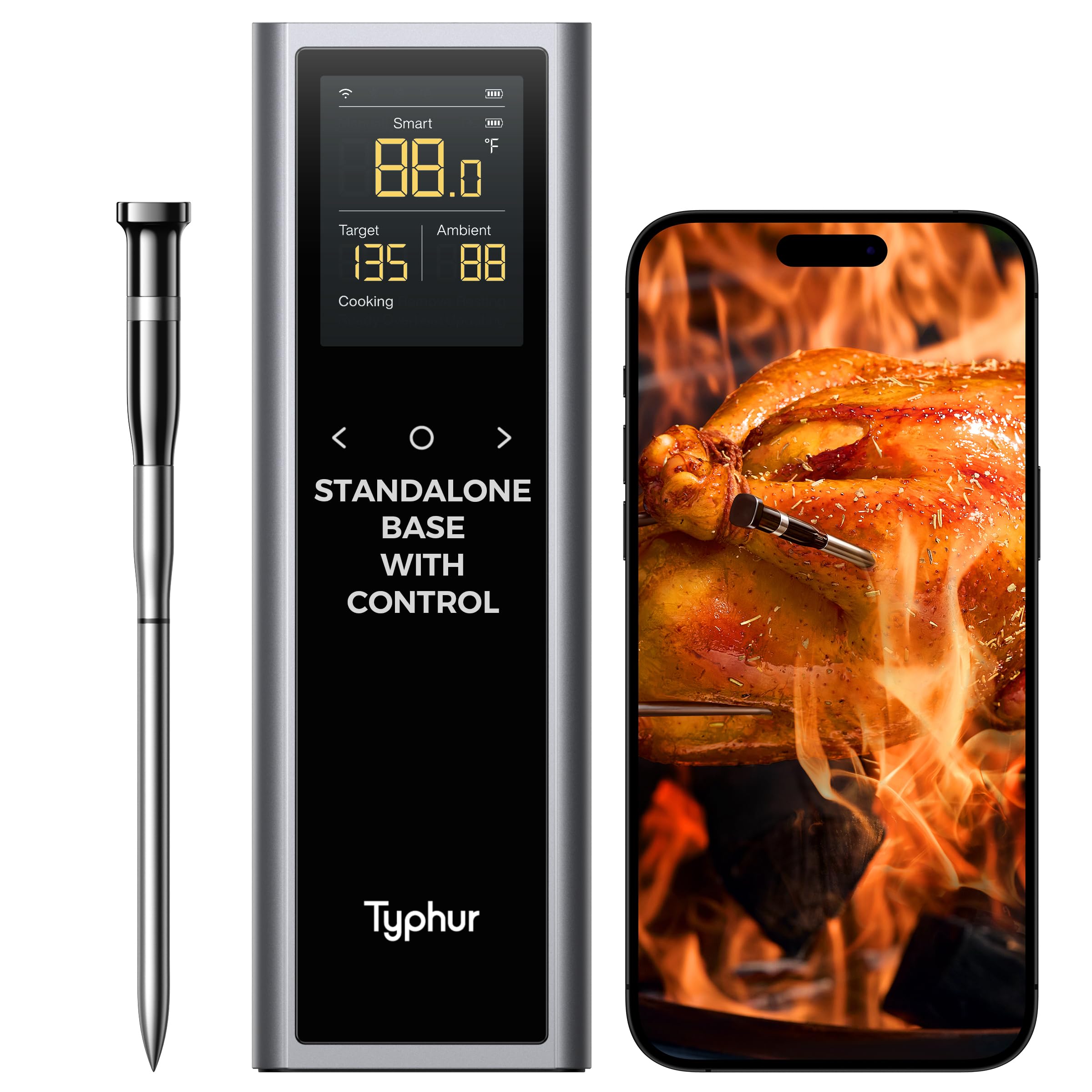 Sync One Smart Wireless Meat Thermometer - Digital BBQ Grill Thermometer with WiFi & Bluetooth, Long Range & Strong Signal Stability for Oven, Smoker, Kitchen & Outdoor Cooking