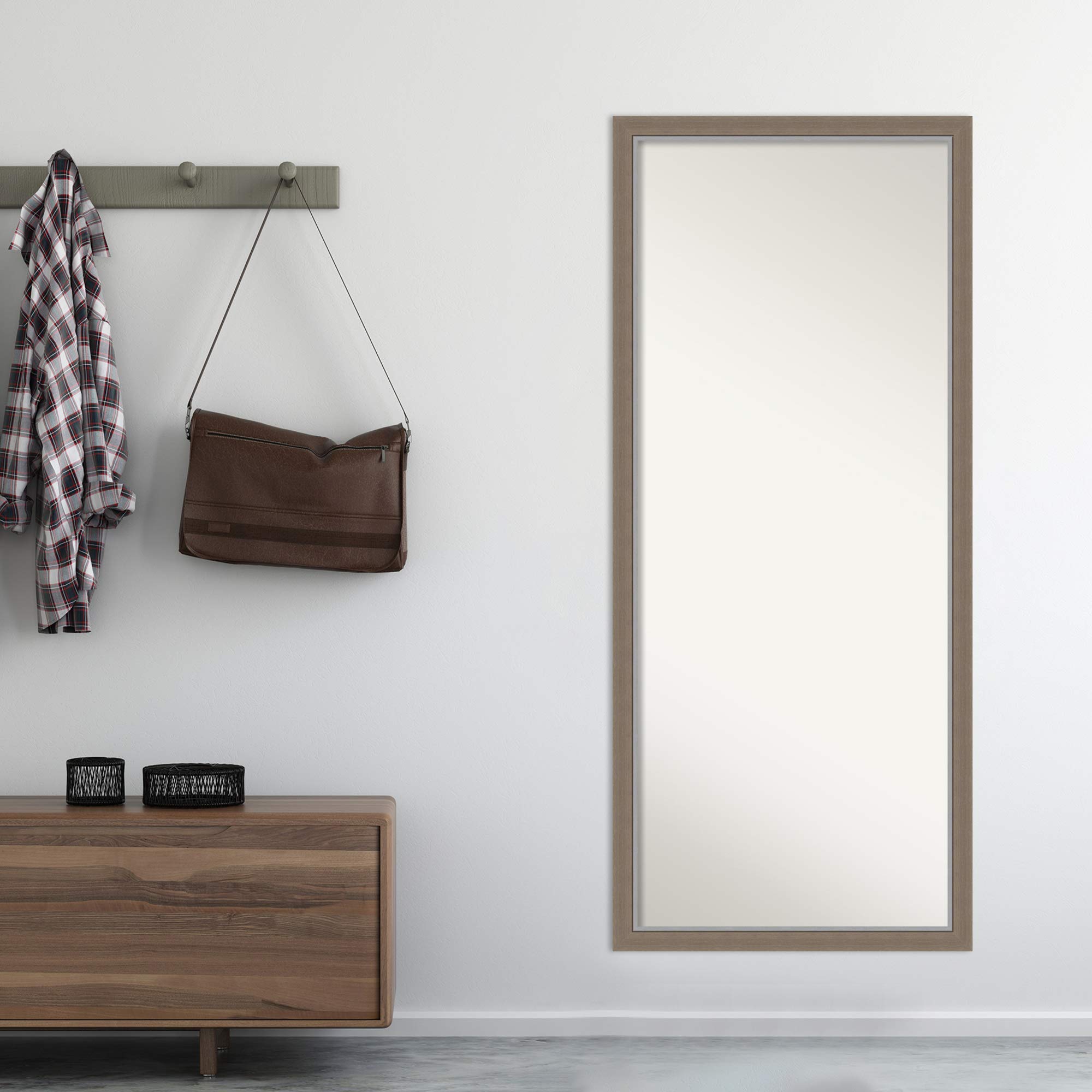 Amanti Art 63x27 Inch Full Length Mirror with Rustic Farmhouse Frame - Freestanding or Wall Mounted Dressing Mirror for Bedroom, Living Room, and Entryway - Made in USA
