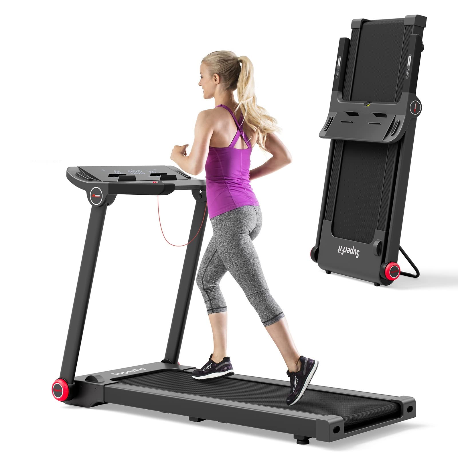GYMAX 3.75HP Folding Treadmill - Electric Running Machine with 12 Preset Programs, Smart App Control, LCD Display & Phone Holder - Compact Foldable Treadmill for Home Gym, Small Spaces & Apartment Workouts