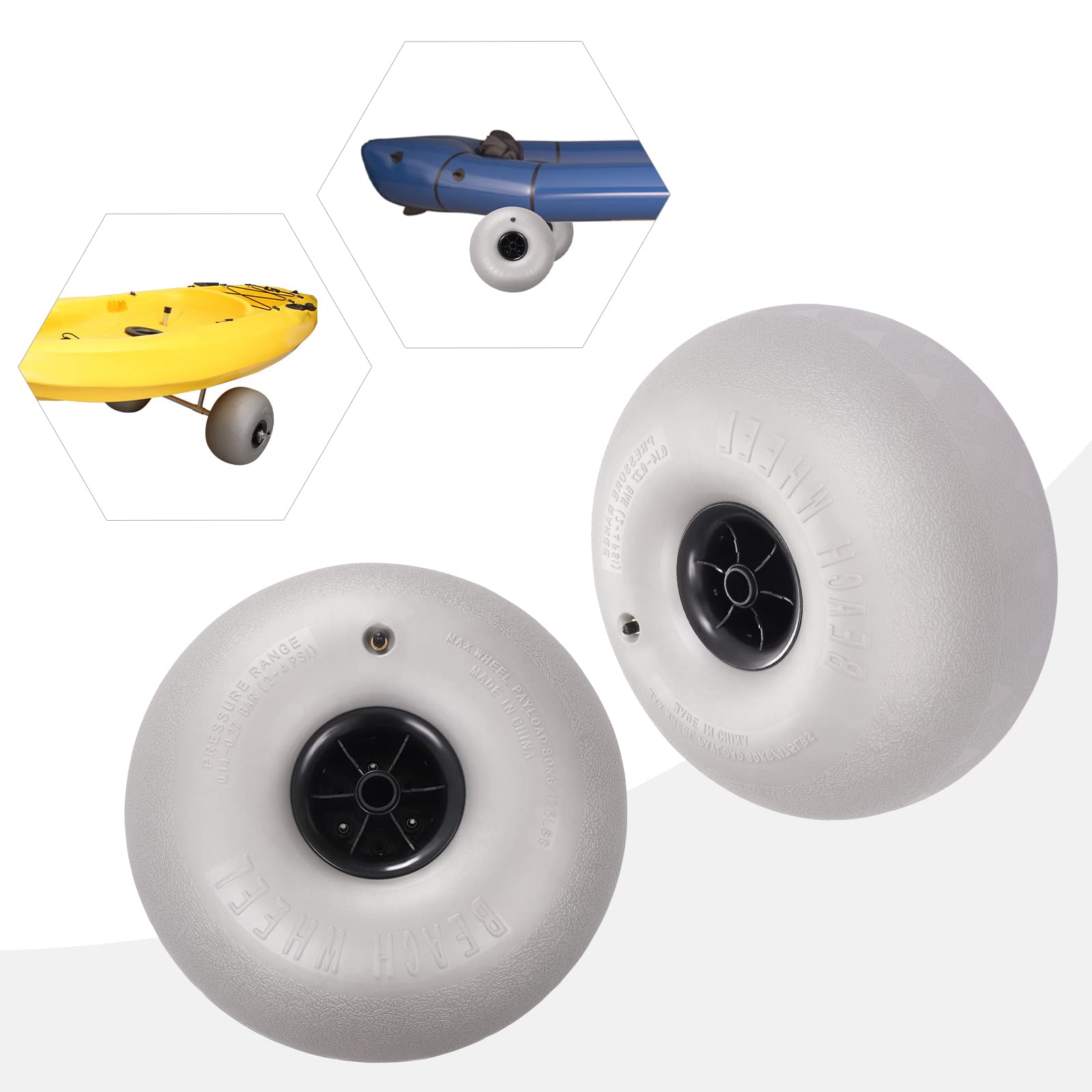 Balloon Wheels & Tires for Beach Carts - 2-Pack Replacement with 20mm Axle Hole - Perfect for Kayak Dolly, Canoe Carts & Beach Buggies - Ideal for Sandy Beaches, Lakeshores & Outdoor Adventures