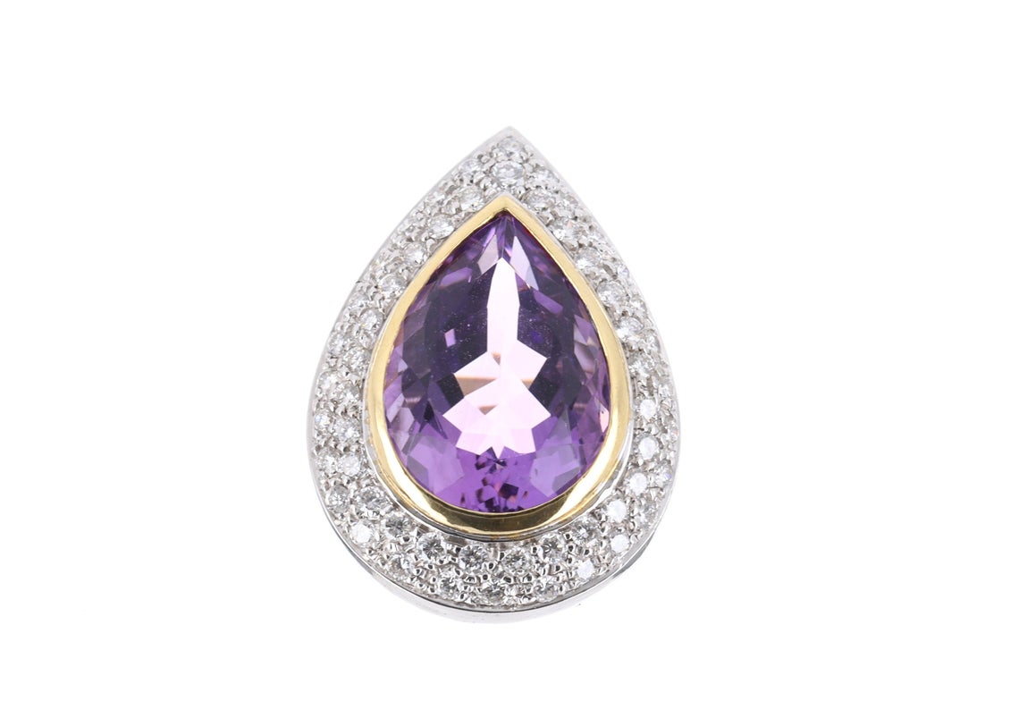 16.65tcw Pear Amethyst & Pave Diamond Cocktail Ring in 18K Gold - Elegant Statement Jewelry for Evening Parties, Weddings & Special Occasions