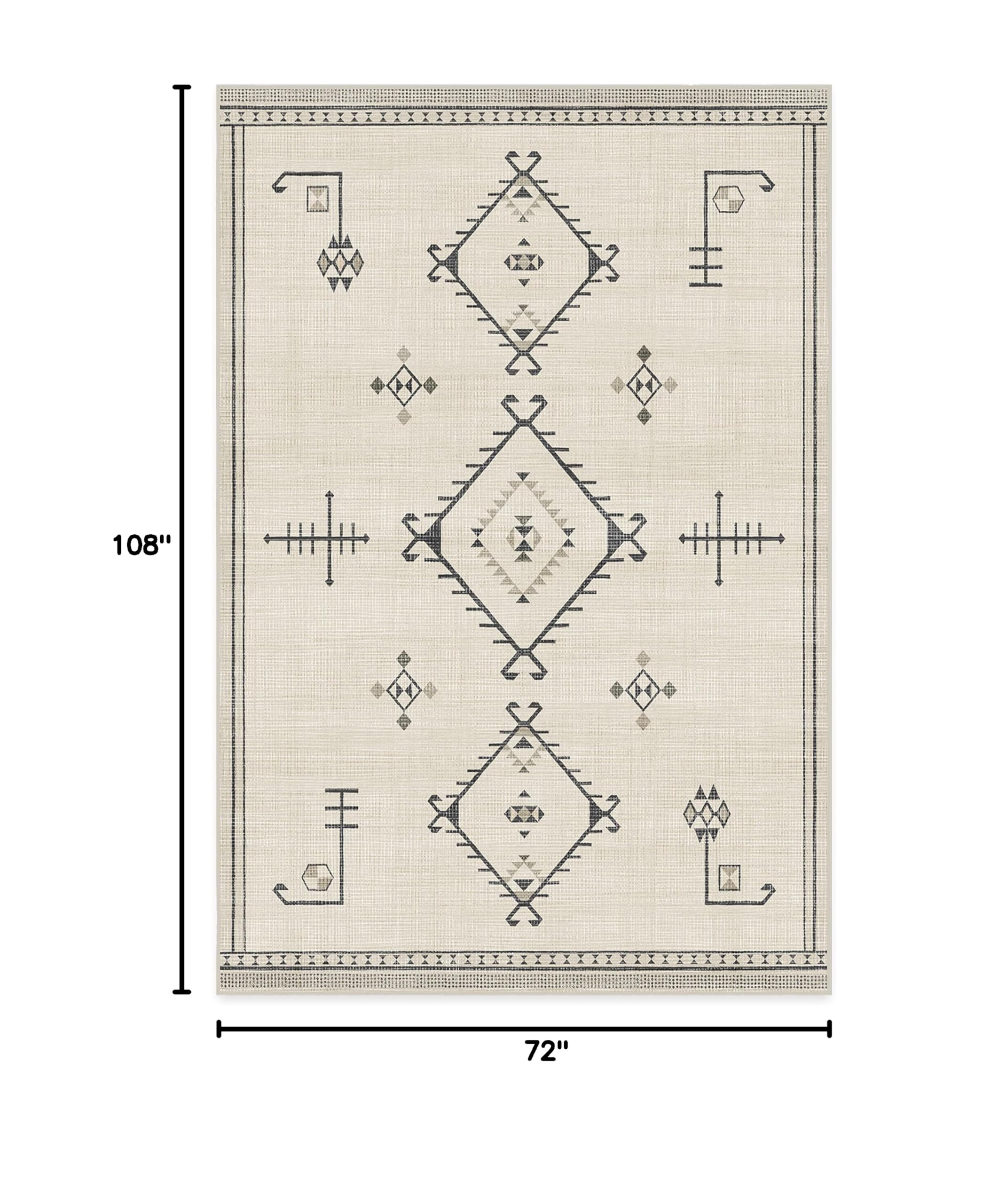 RUGGABLE Washable 6x9 Feet Area Rug - Damali Black & White Pattern - Non Slip Gripper Pad - Premium Indoor Rug for Living Room, Bedroom, Kitchen, Office & Classroom - Perfect for High Traffic Areas & Pet-Friendly Homes