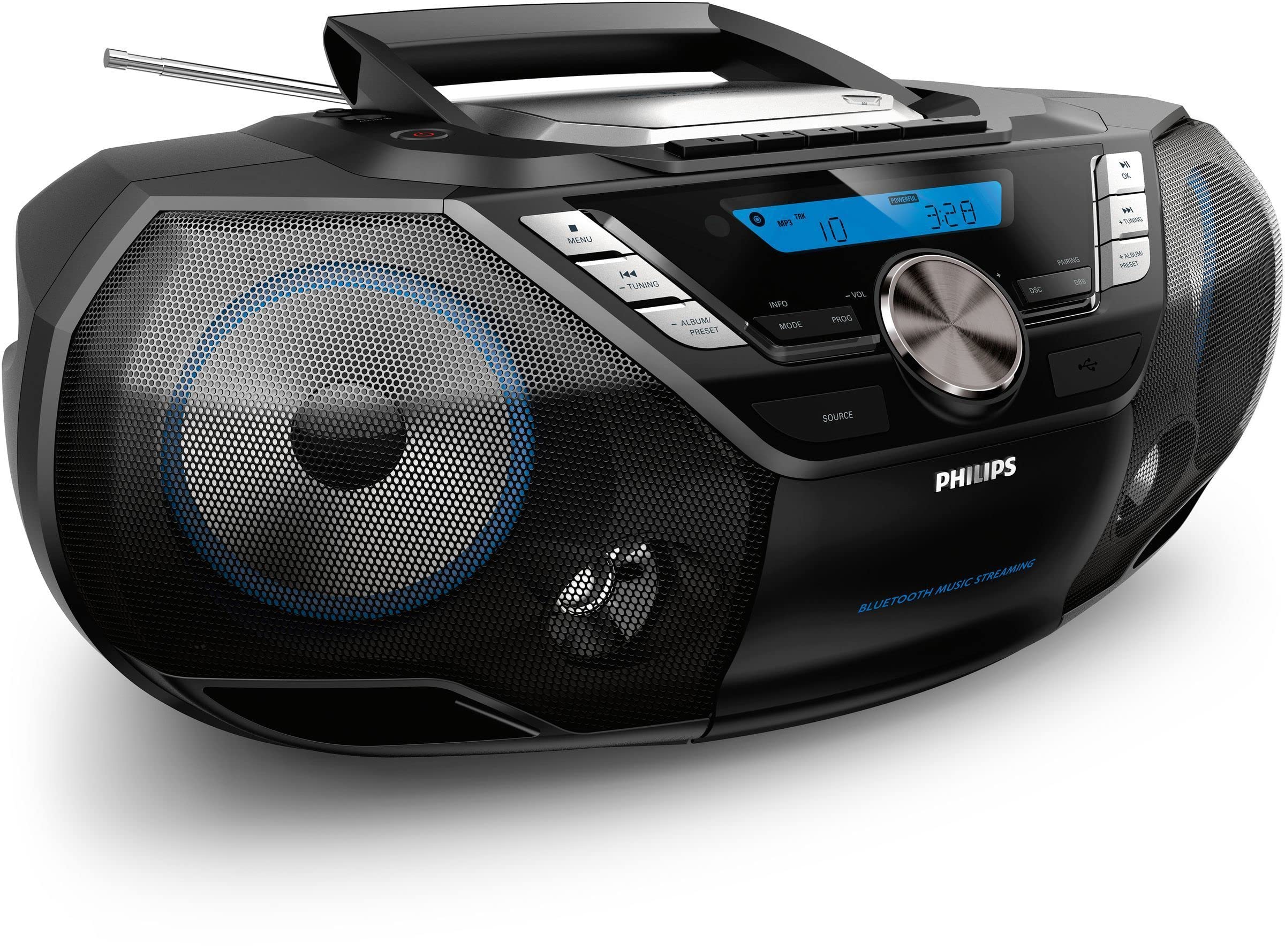**Philips AZB798T/12 Portable CD & Cassette Player with Bluetooth, DAB/FM Radio, MP3-CD, USB Host, Dynamic Bass – Black | Perfect for Home, Office & Travel**
