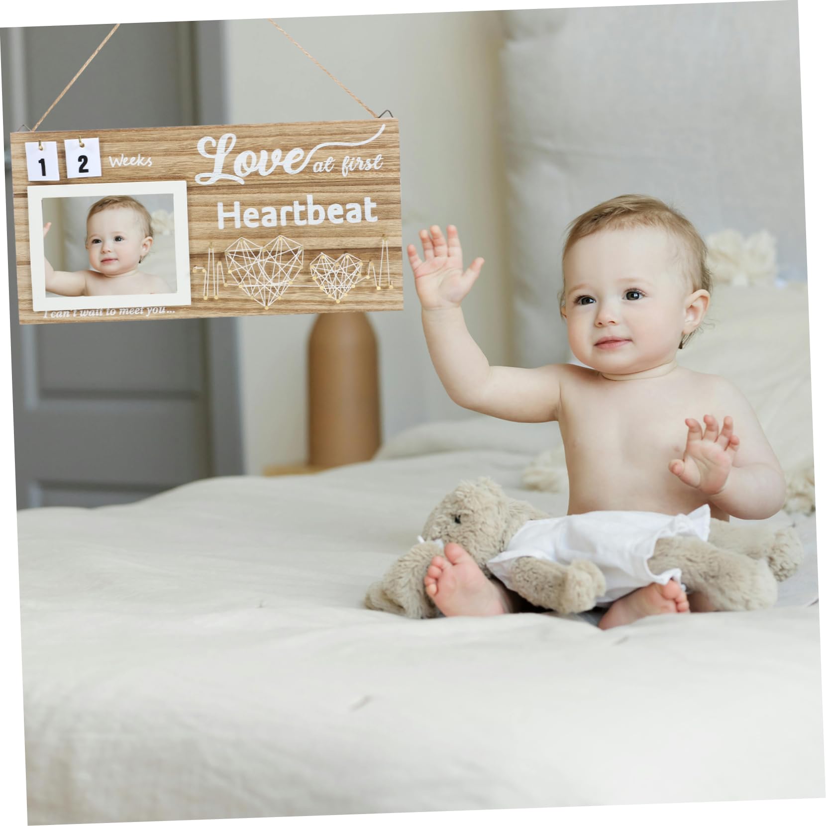 ORFOFE Wooden Baby Sonogram Photo Album & Picture Frame - Handcrafted Keepsake for Baby Showers, Newborn Announcements, and Family Memories